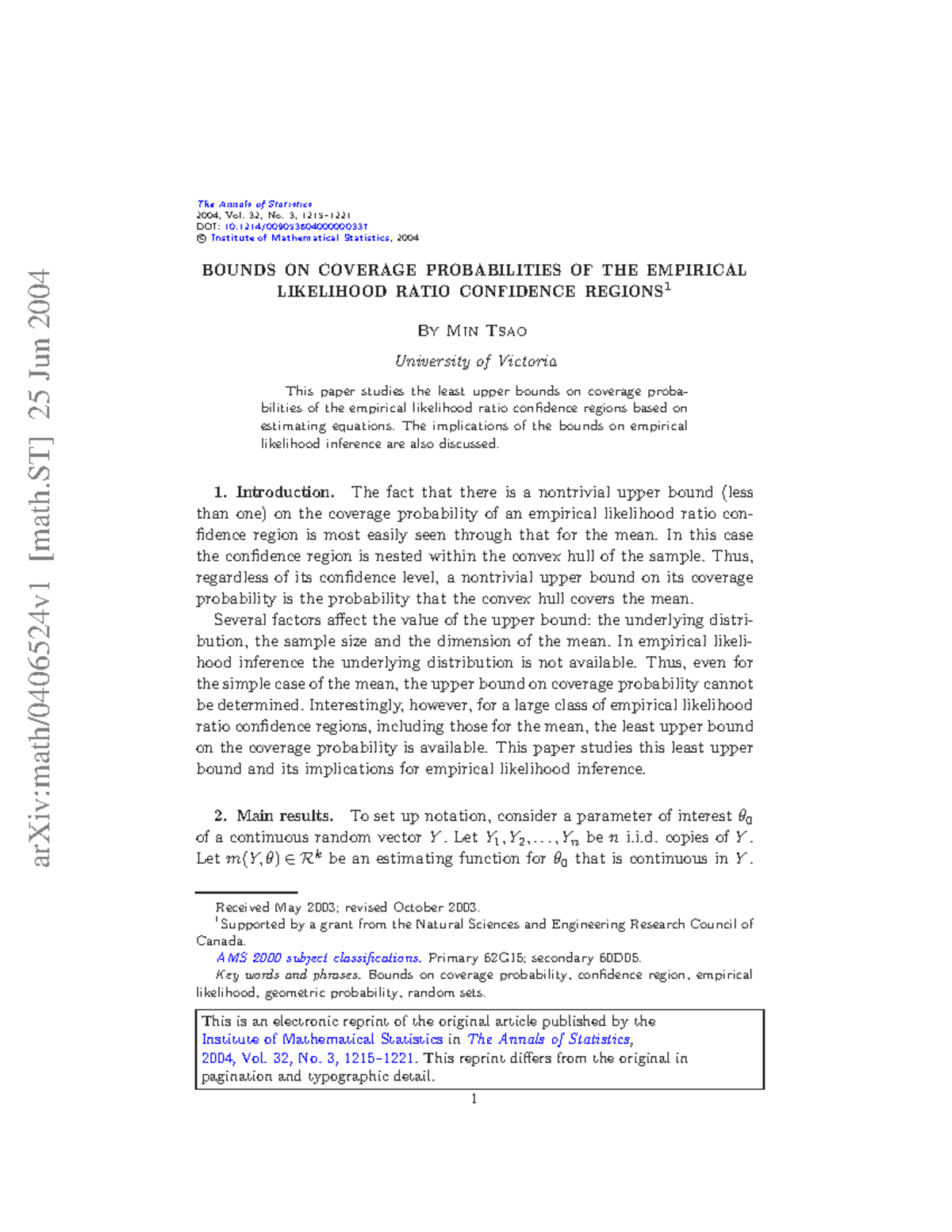 0406524 - Cours - arXiv:math/0406524v1 [math] 25 Jun 2004 The Annals of ...