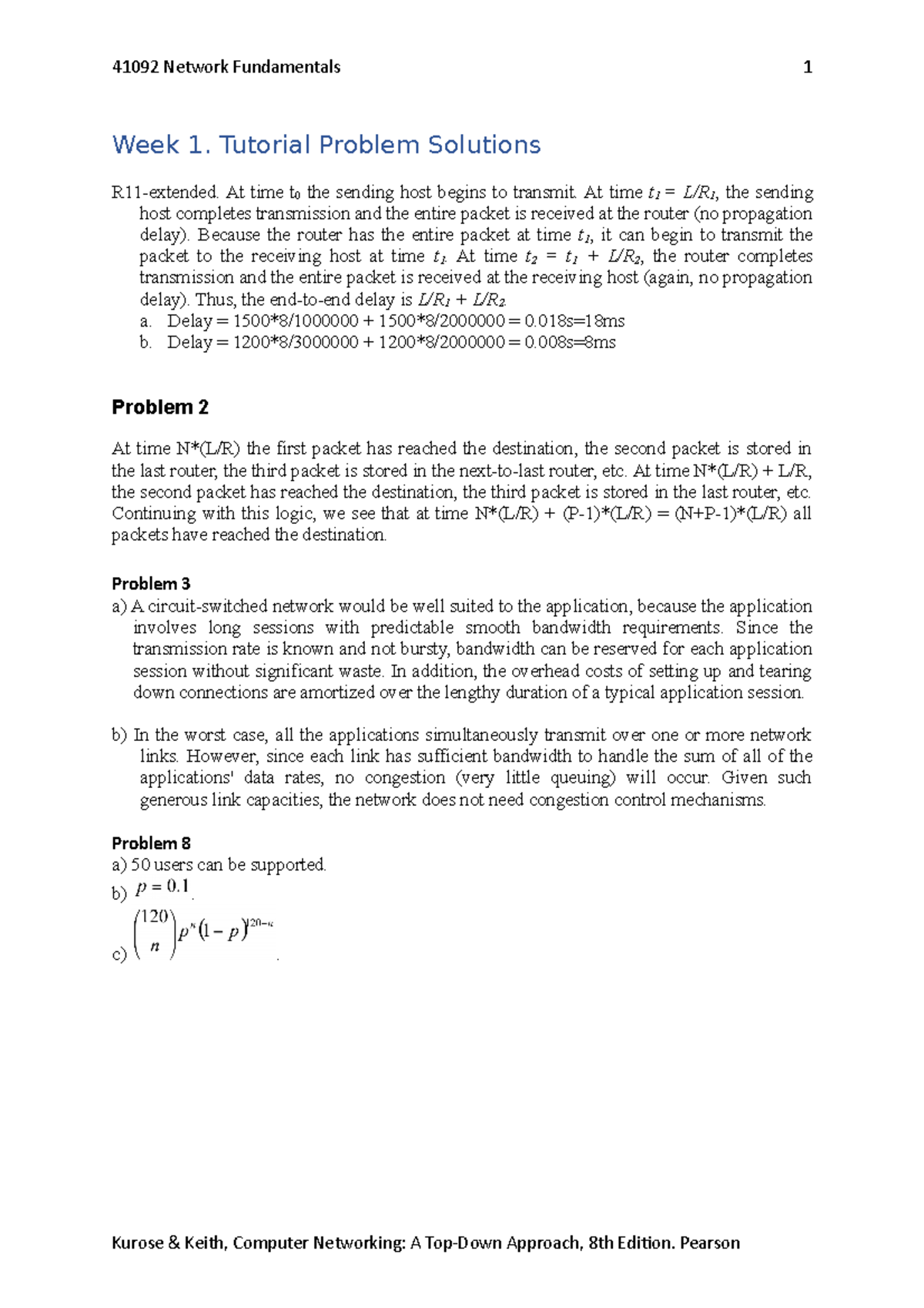 Week1-Tutorial Problem Solution - 41092 Network Fundamentals Week 1 ...