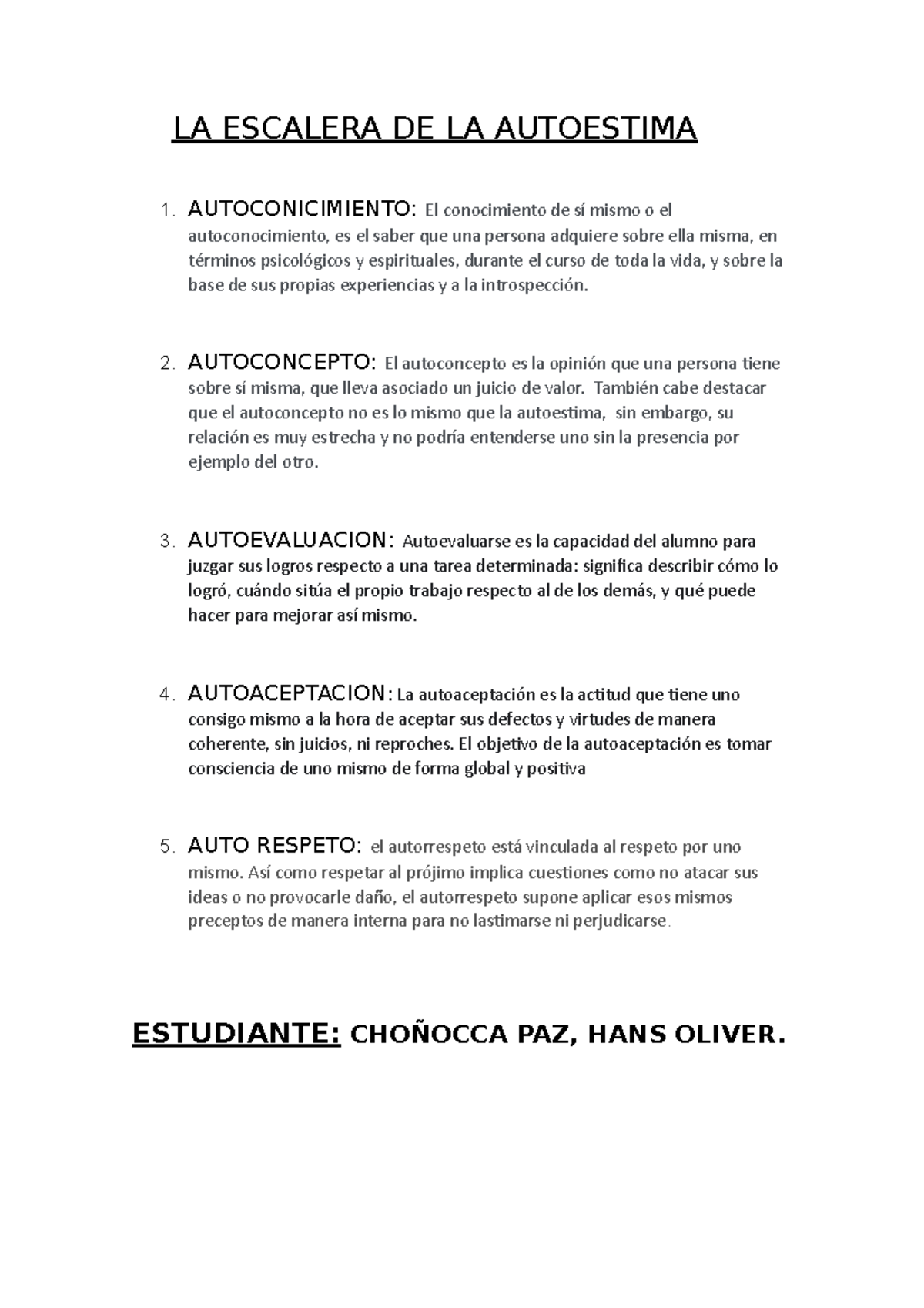LA Escalera DE LA Autoestima - LA ESCALERA DE LA AUTOESTIMA 1 ...