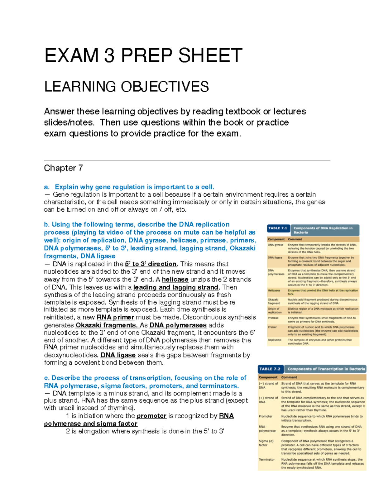 Exam 3 Prep Sheet - Grainy - EXAM 3 PREP SHEET LEARNING OBJECTIVES ...