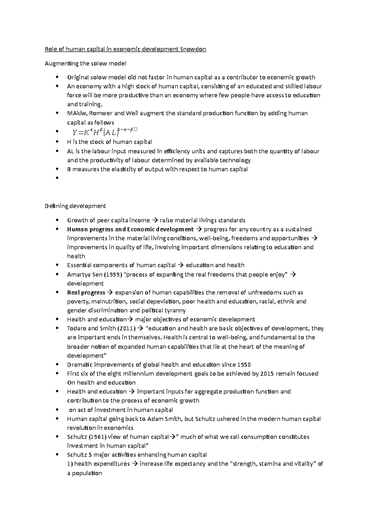 Human-capital - NOTES ON HC - Role of human capital in economic ...
