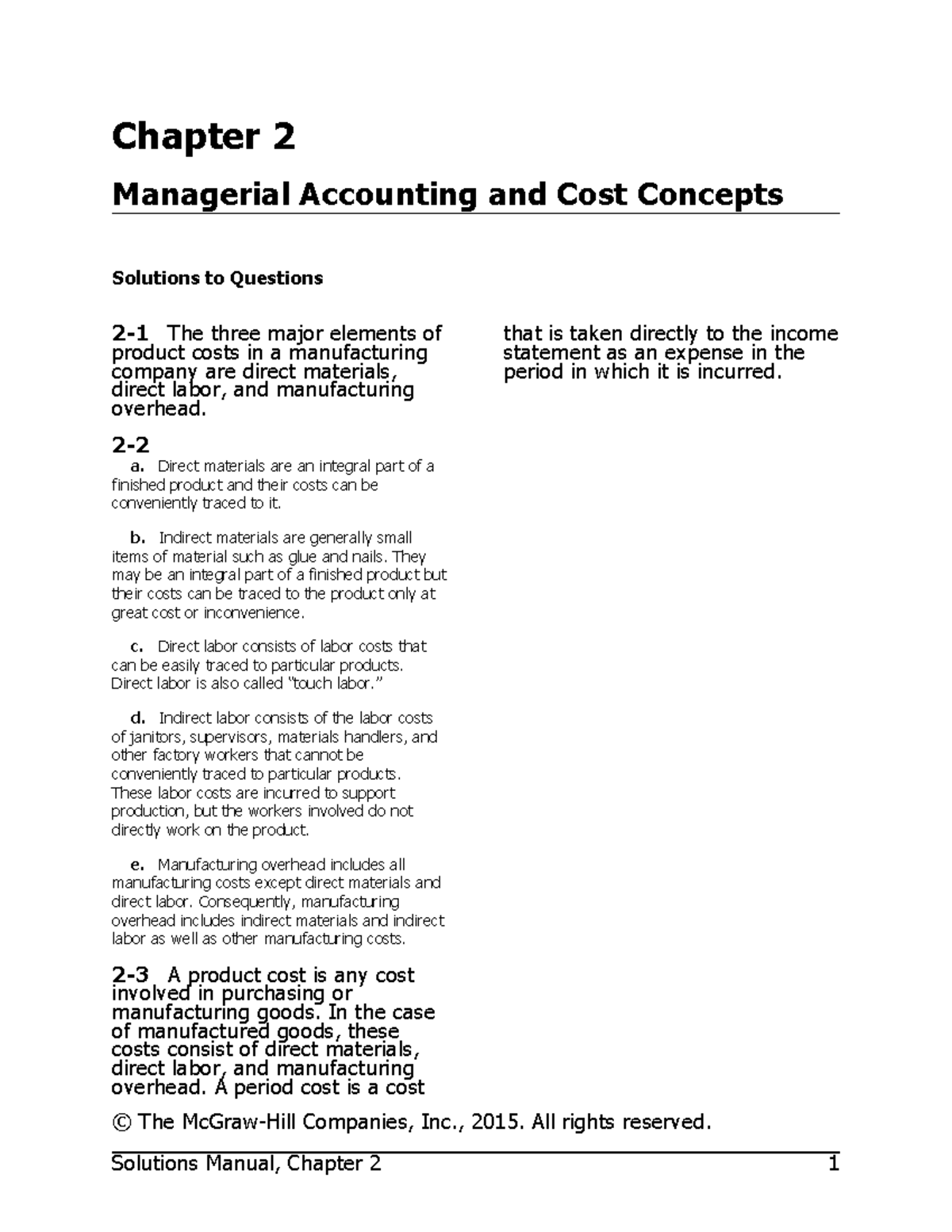 Smchap 002 Solution Manual Managerial Accounting Chapter 2 Managerial Accounting And Cost 4199