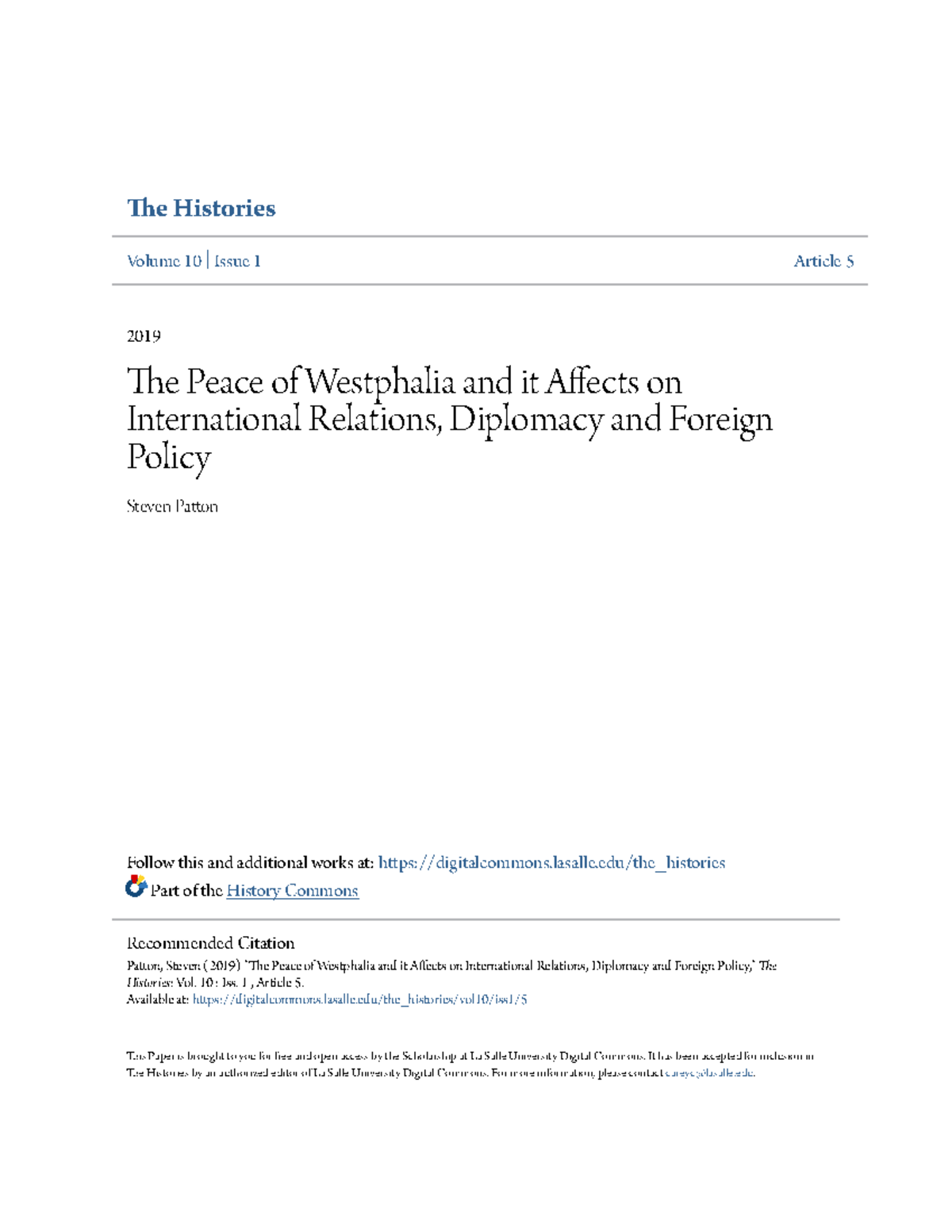 Treaty OF Westphalia Uahahah The Histories Volume 10 Issue 1