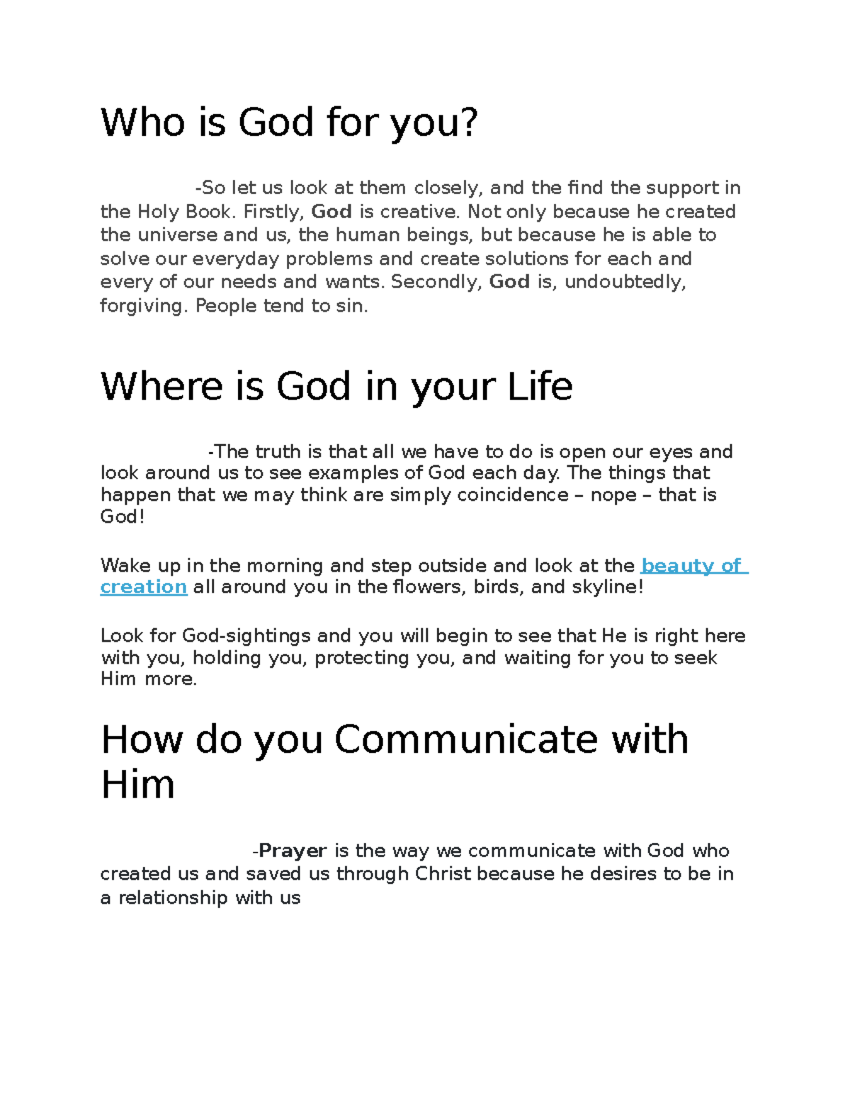 who is god in your life essay brainly