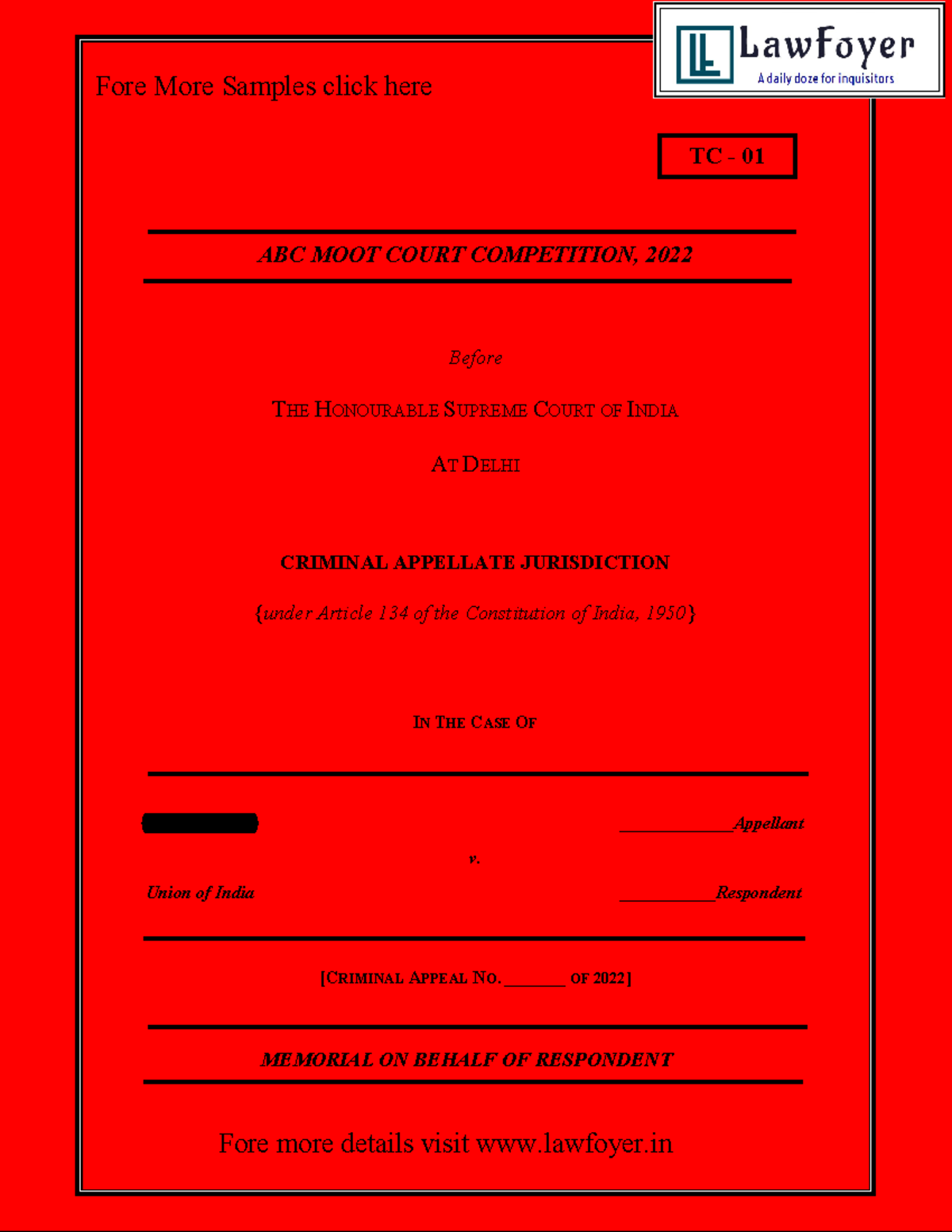 Law Foyer Sample Memorialpdf 1 MEMORIAL ON BEHALF OF RESPONDENT ABC