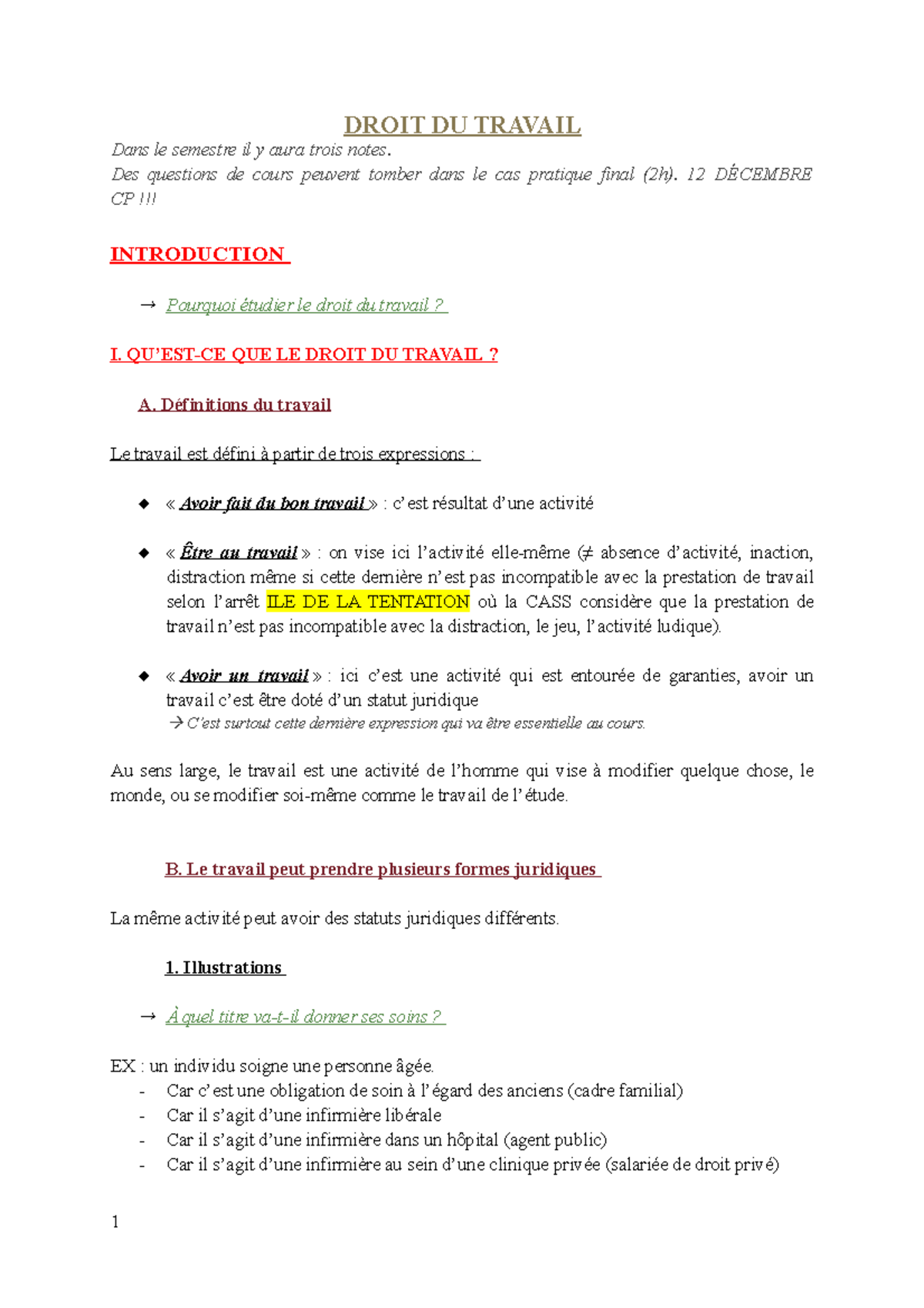 CM Notes de cours - Droit du travail 2021/2022 - DROIT DU TRAVAIL Dans ...