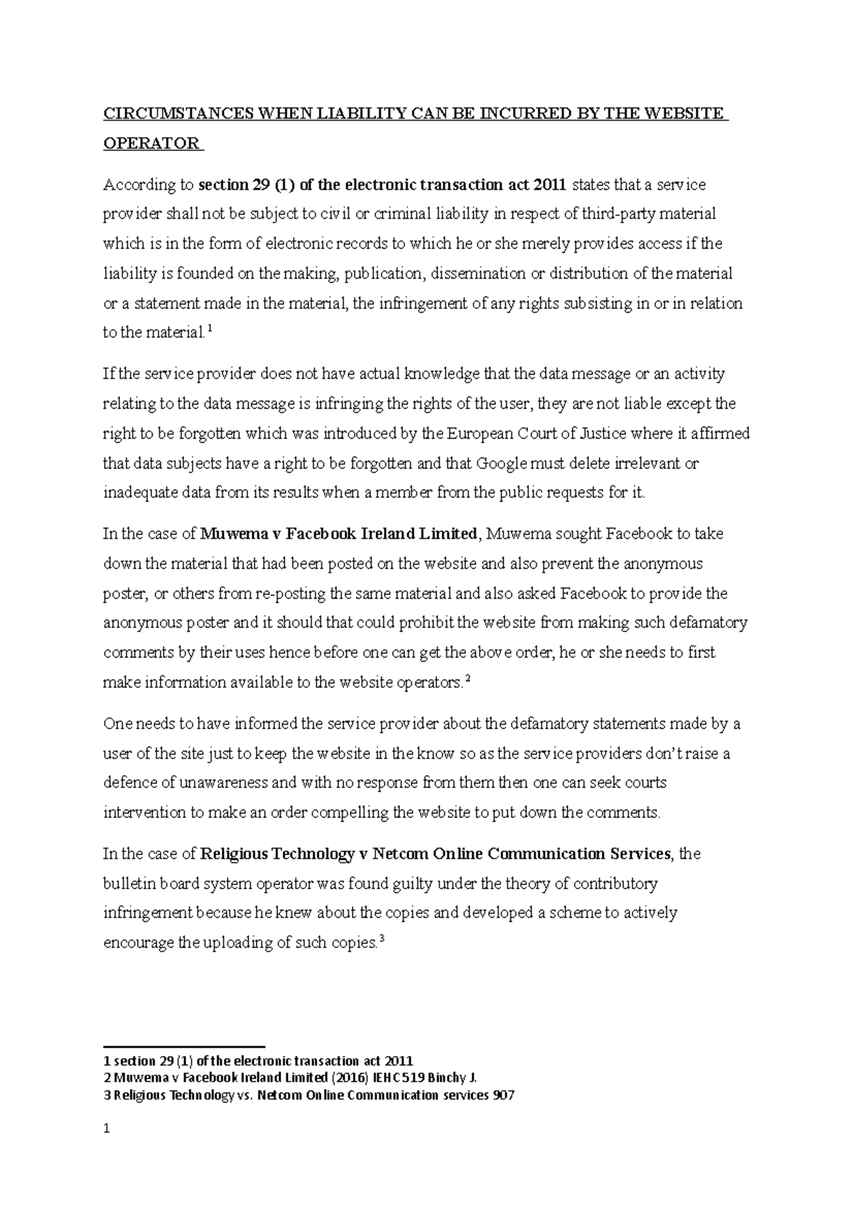 Computers and the law cat 1 - CIRCUMSTANCES WHEN LIABILITY CAN BE ...