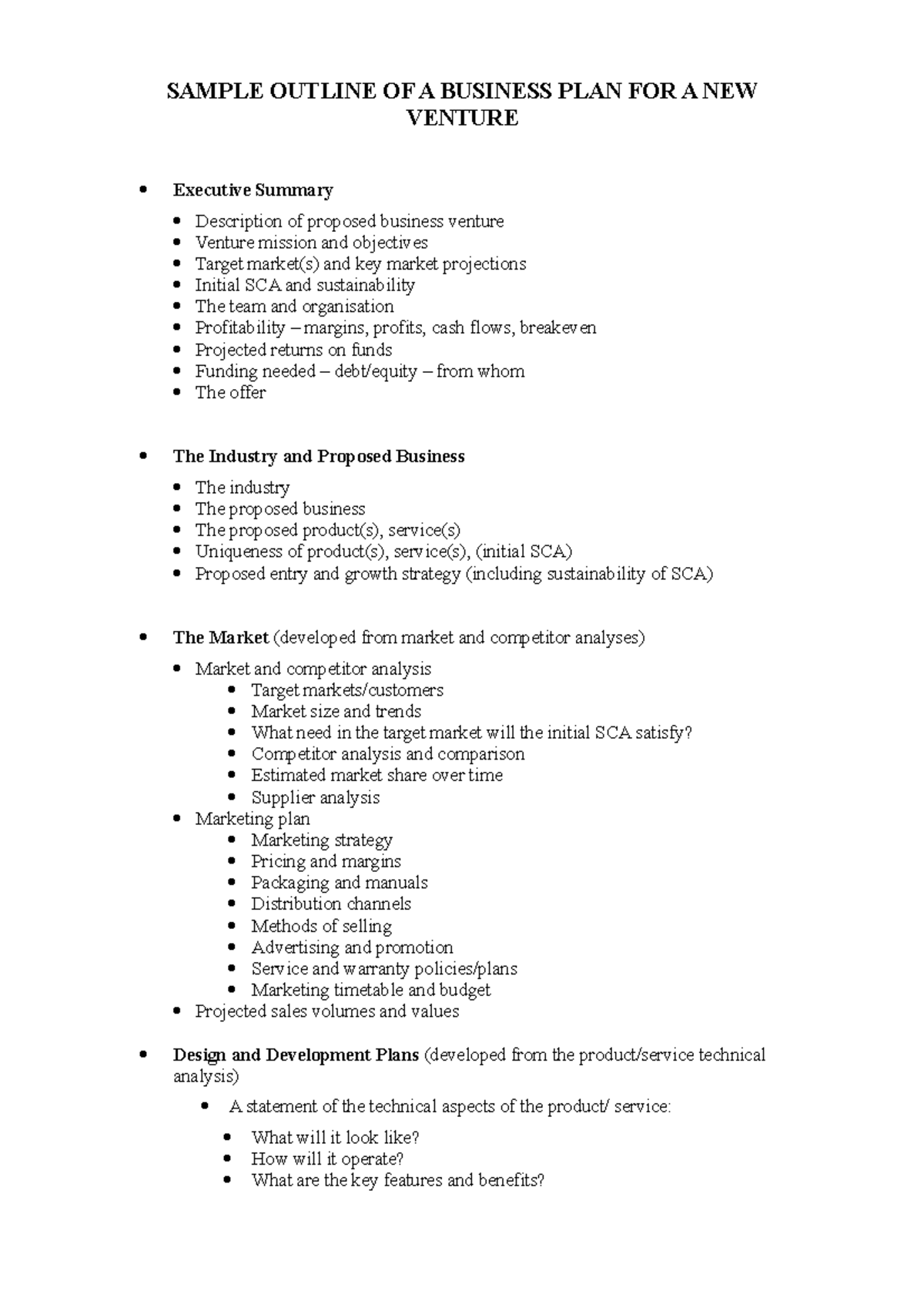 Sample Outline Of A Business Plan SAMPLE OUTLINE OF A BUSINESS PLAN 
