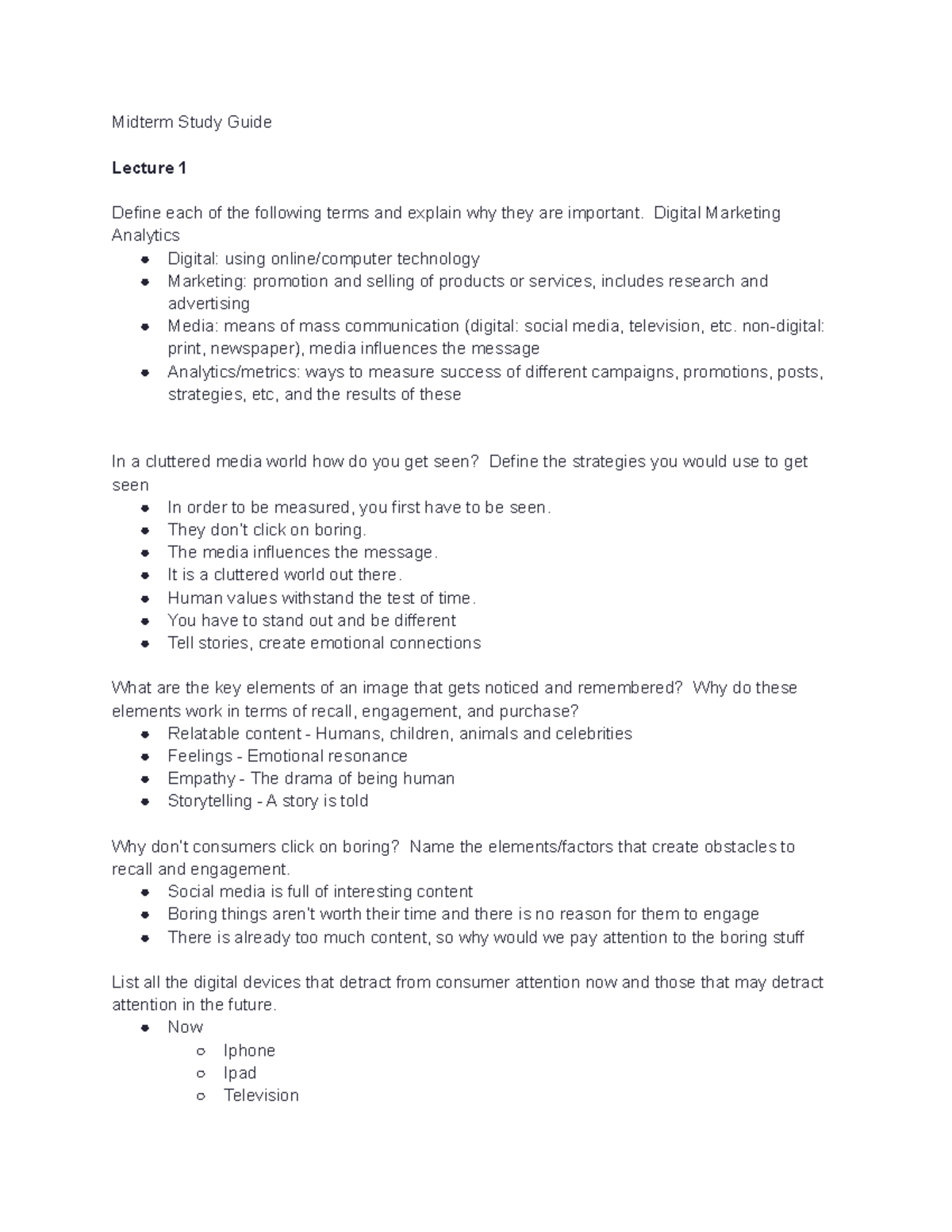 Copy of MKT 389 Midterm Study Guide - Midterm Study Guide Lecture 1 ...