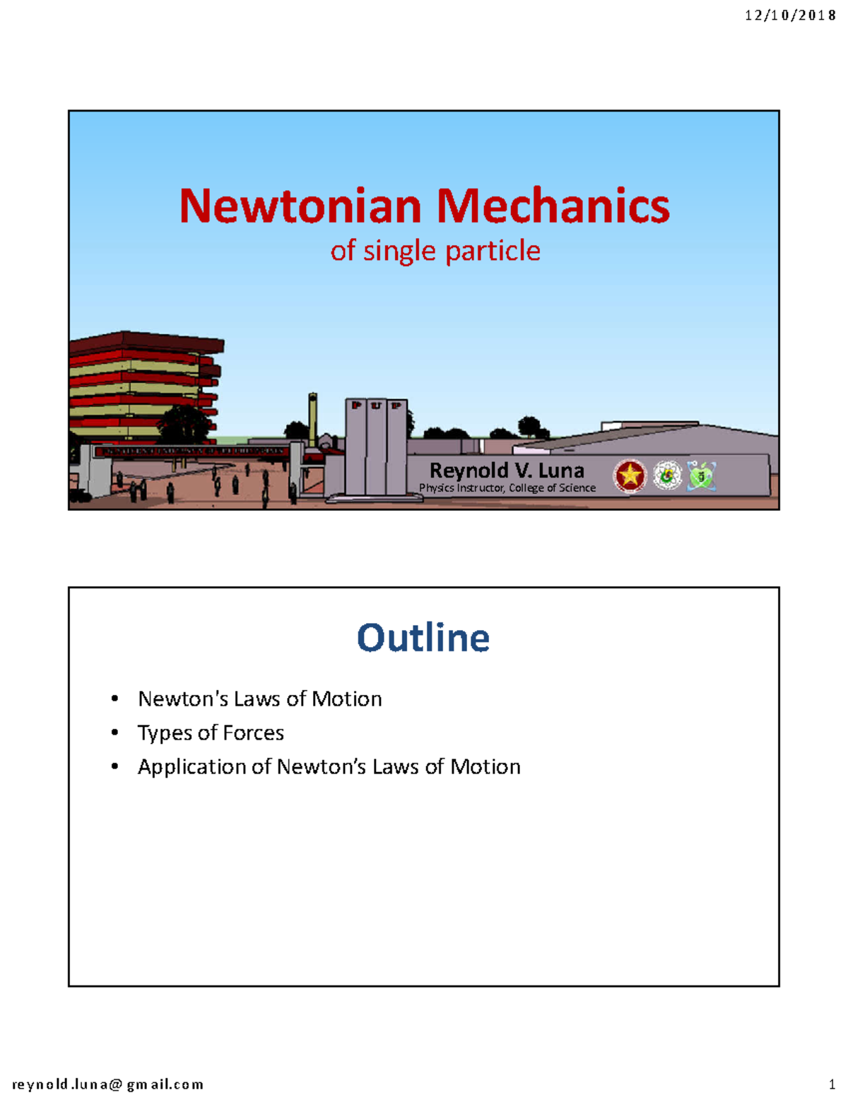 01. Newton s Laws of Motion - 12 0 0 1 8 Newtonian Mechanics of single ...