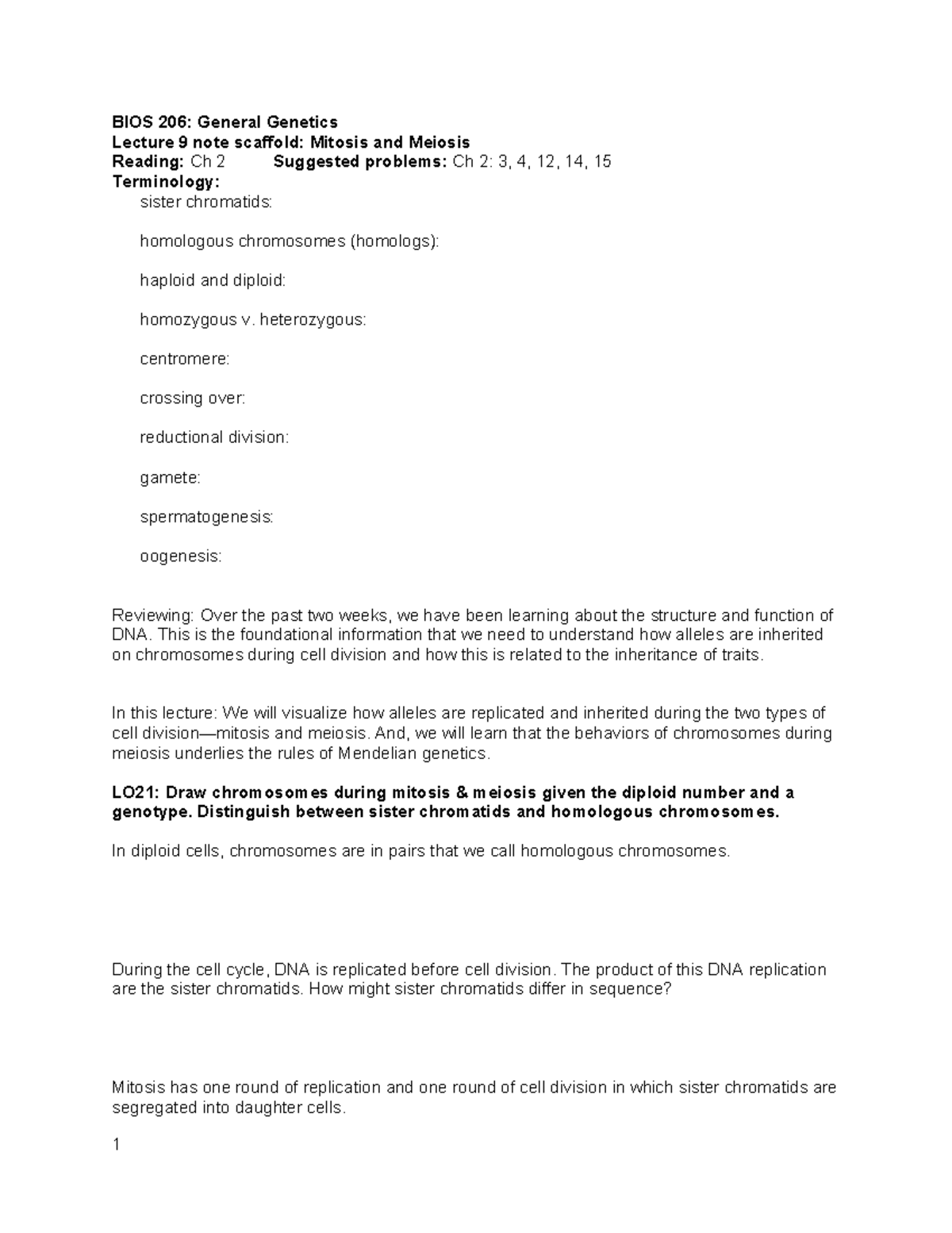 Genetics Lec9 Note Scaffold - BIOS 206: General Genetics Lecture 9 note ...