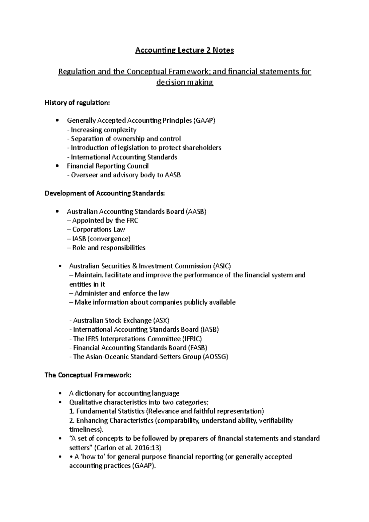 2. Regulation and conceptual framework - Accounting Lecture 2 Notes ...