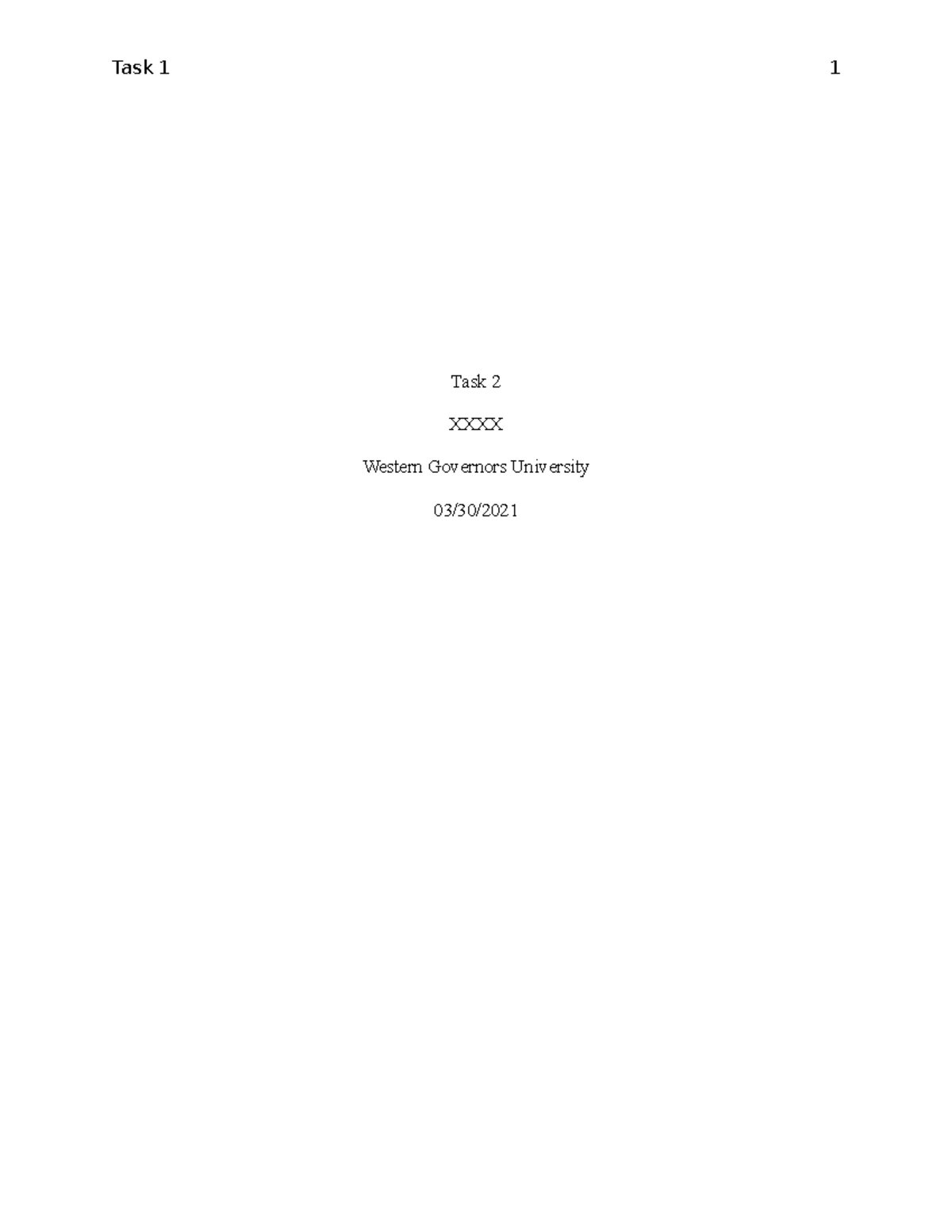 C206 - Task 2 Pass - Task 2 XXXX Western Governors University 03/30 ...