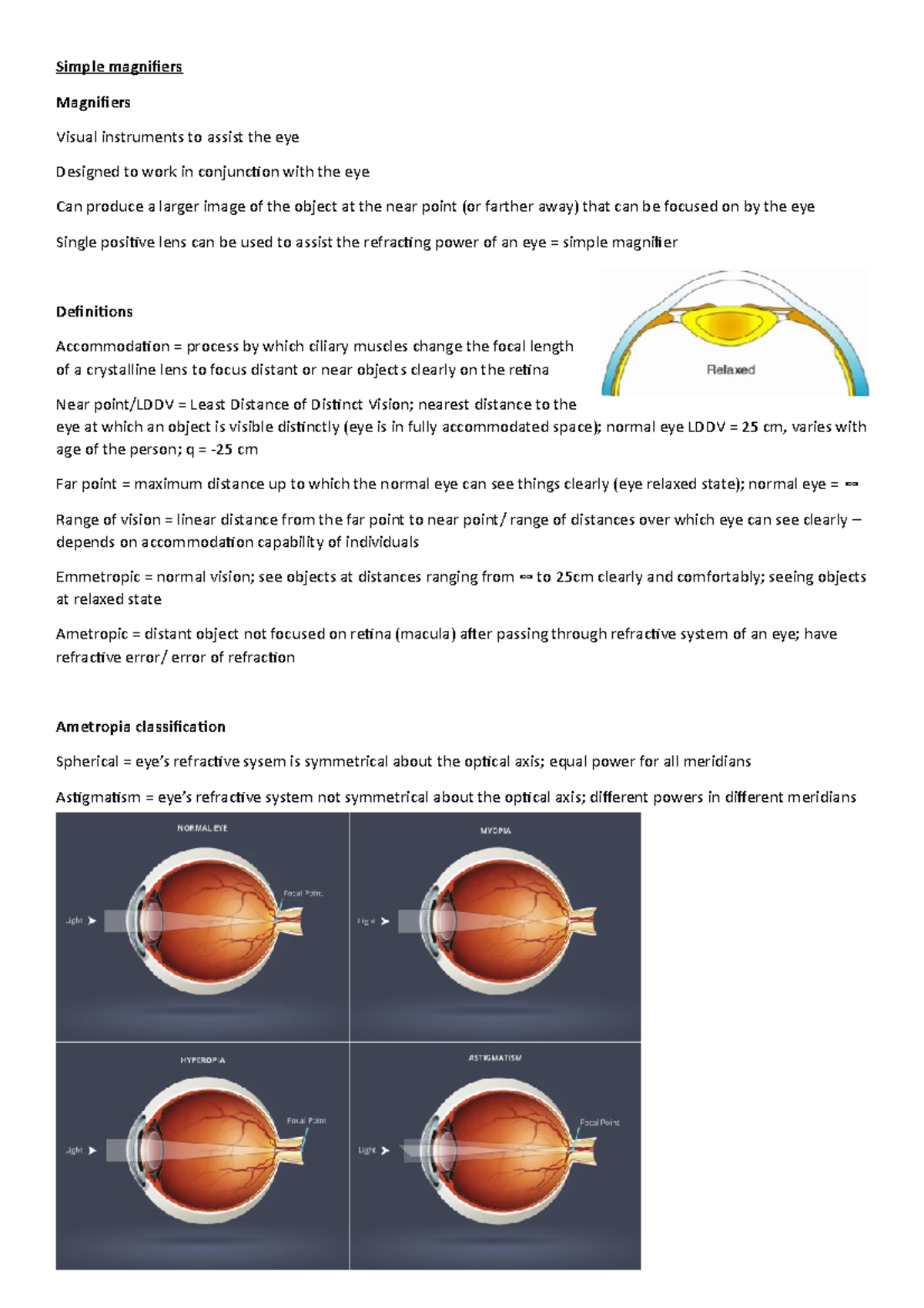 8. Simple magnifiers Lecture note 10 Simple magnifiers Magnifiers