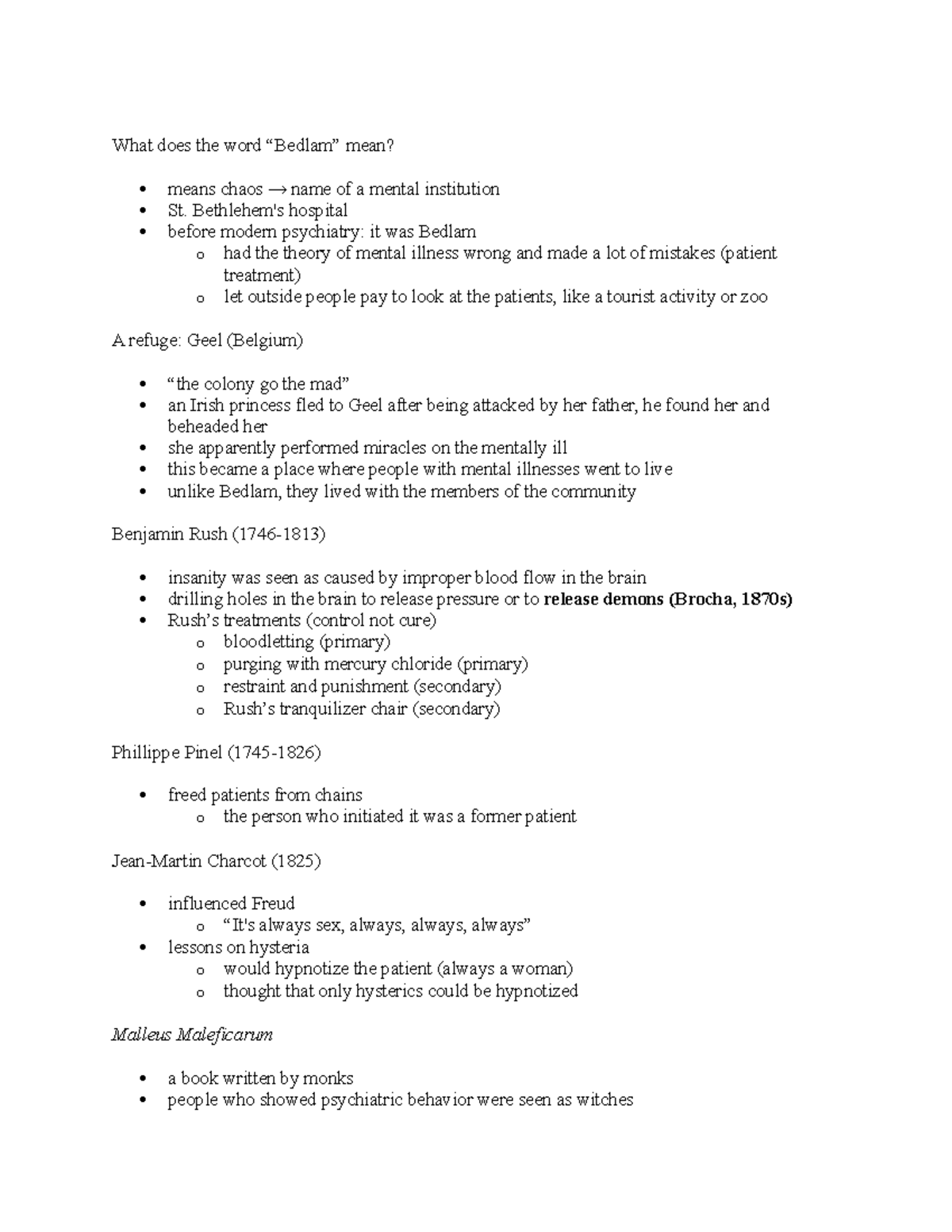 Freud and Psychoanalysis What does the word “Bedlam” mean? means