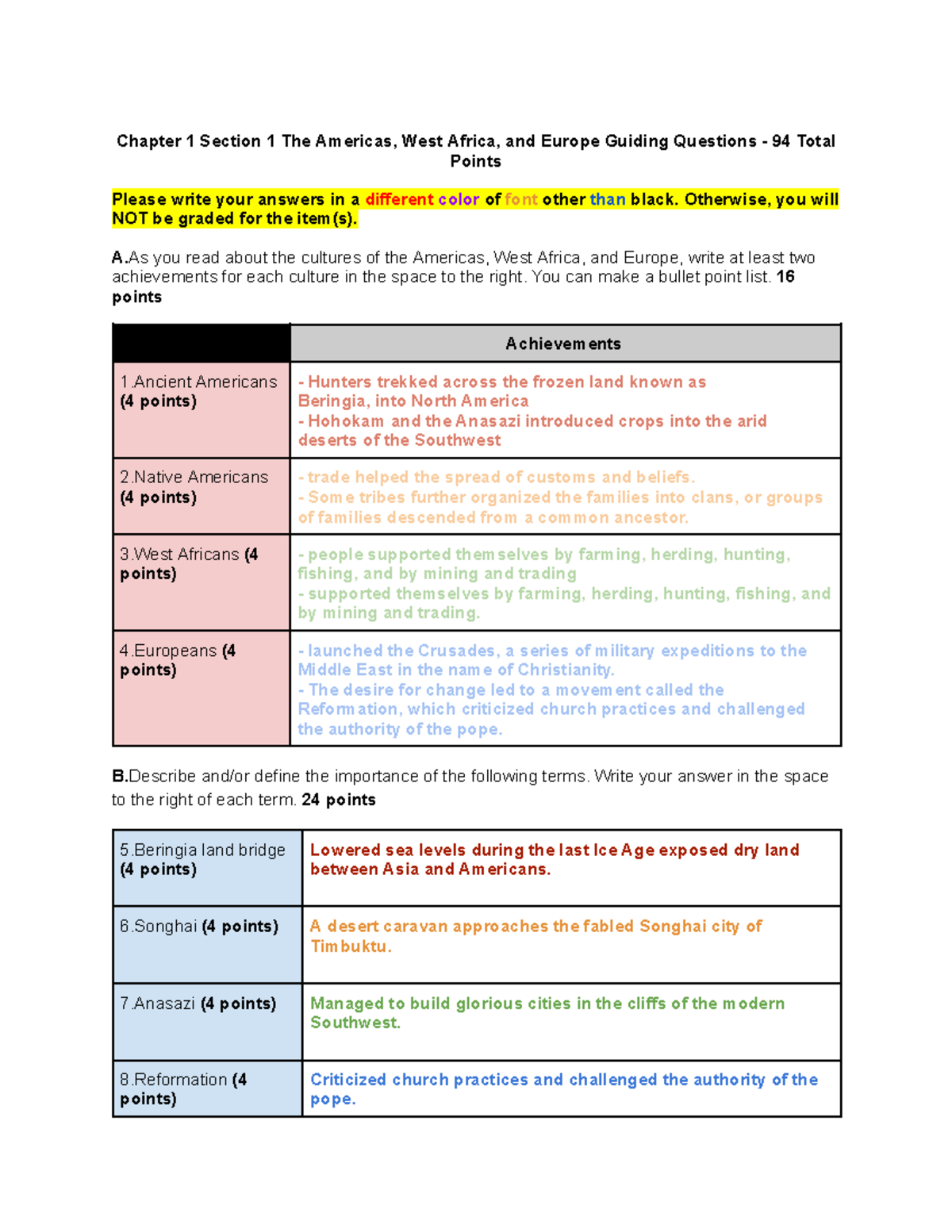 Copy of Chapter 1 Section 1 Guiding Questions - Chapter 1 Section 1 The ...