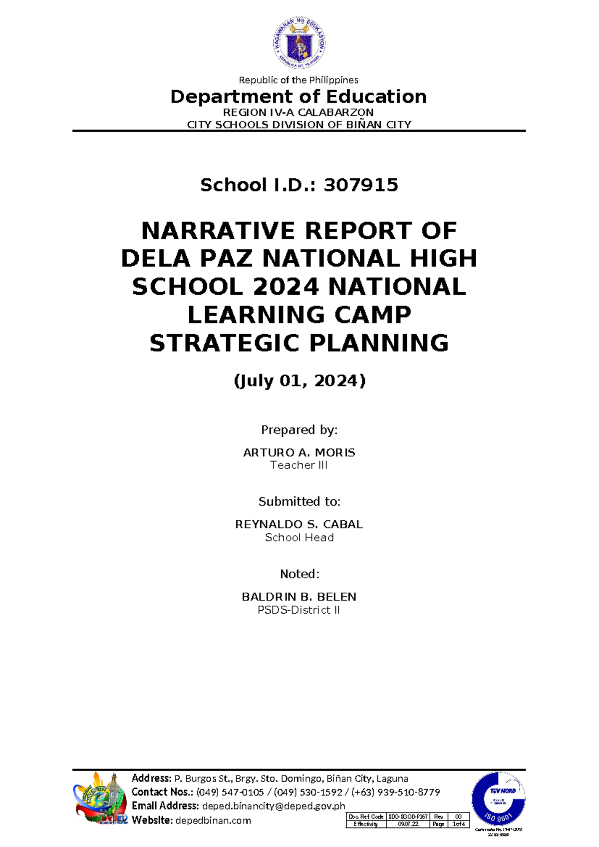 NLC 2024 School Strategic Planning - Doc. Ref. Code SDO-SGOD-F167 Rev ...