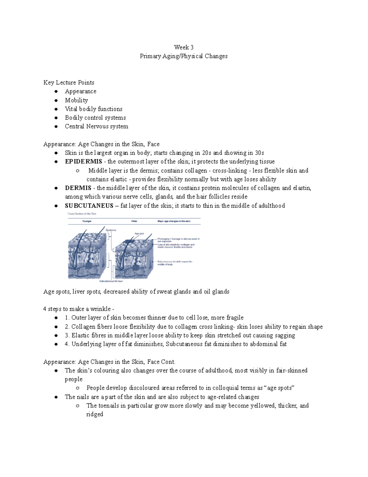 PSYC 357, Week 3 - Notes - Week 3 Primary Aging/Physical Changes Key ...