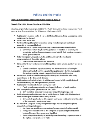 Week 3 Summary Notes - Week 3: Counterpublics Nancy Fraser: Sex, Lies