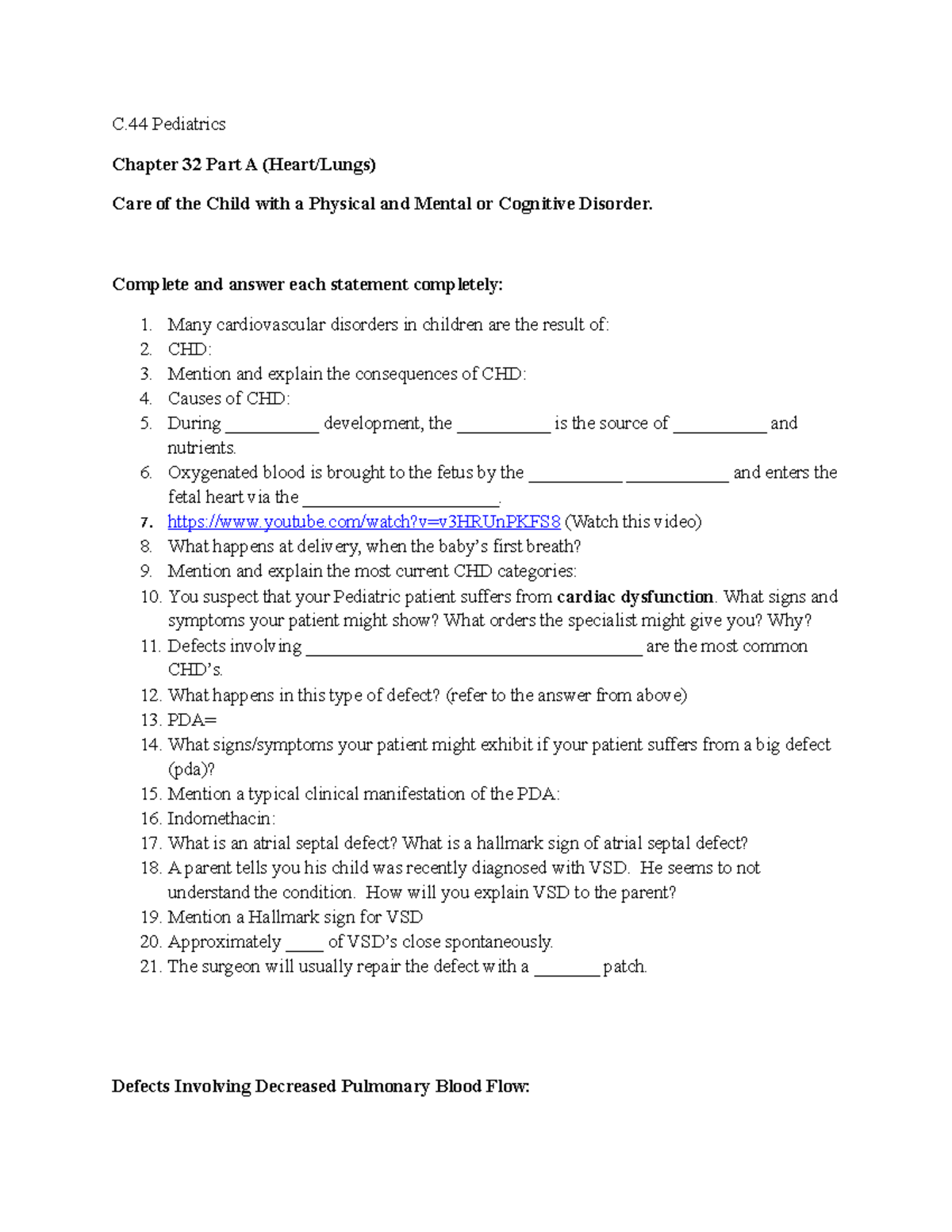 Pediatrics Chapter 32 Part A Packet - C Pediatrics Chapter 32 Part A ...