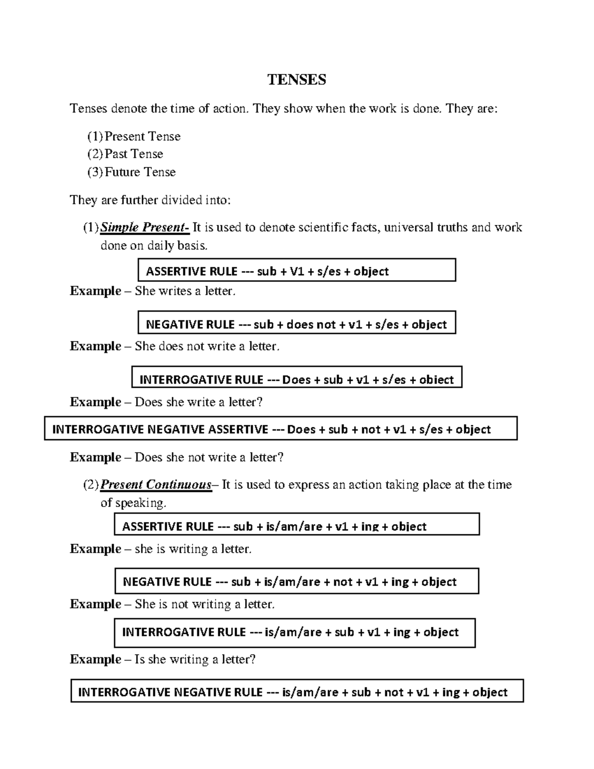 Tenses (1) - Notes - TENSES Tenses denote the time of action. They show ...