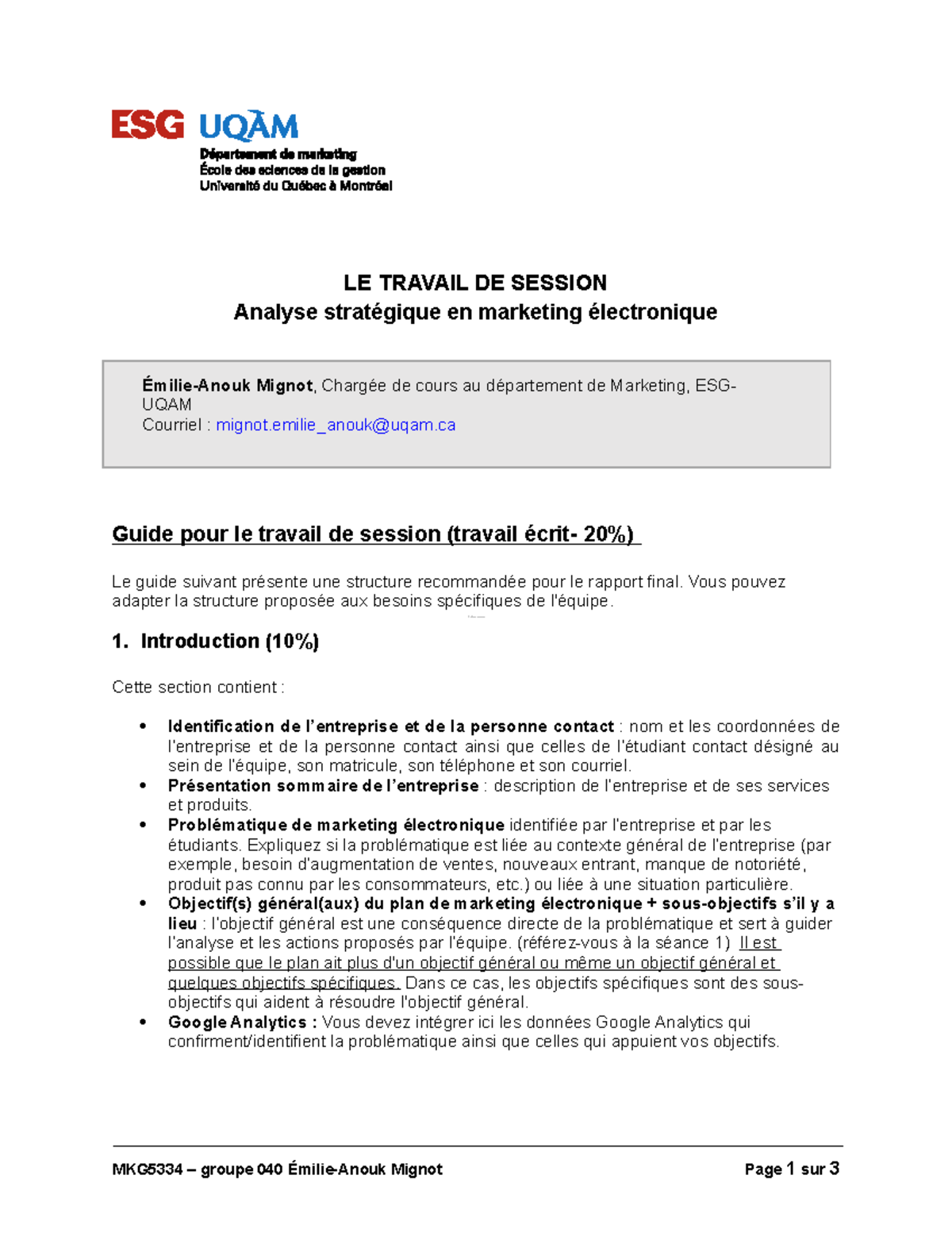 Guide de correction pour le rapport final - LE TRAVAIL DE SESSION ...