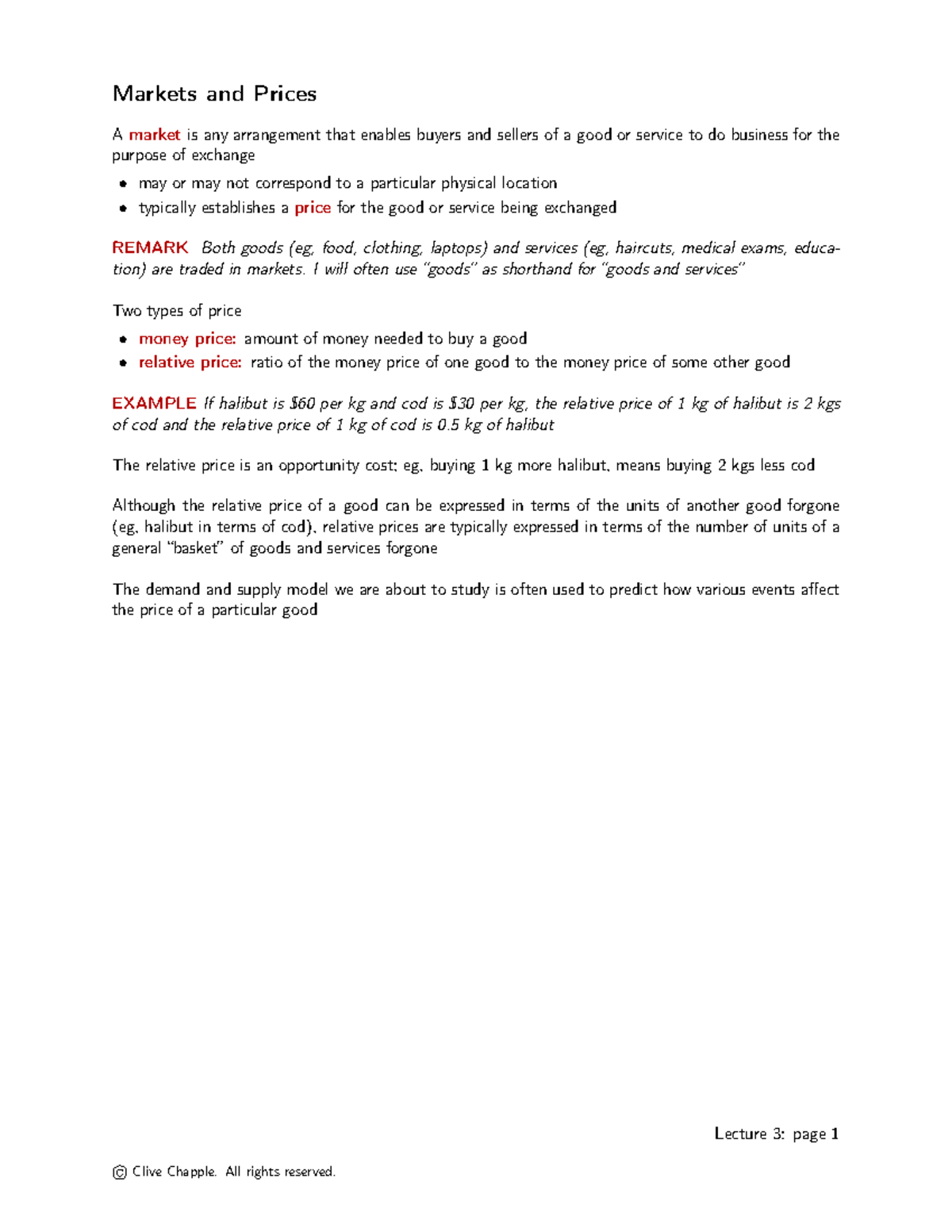 Supply and demand - notes - Markets and Prices A market is any ...