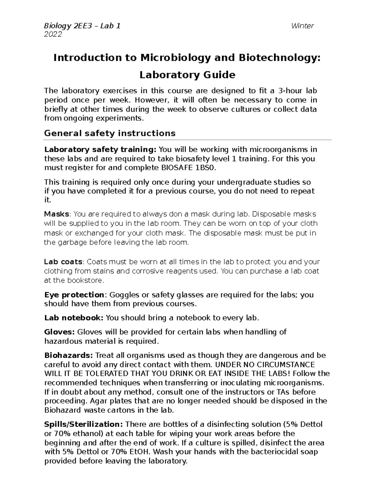 Lab 1 Manual Staining bacteria Biology 2EE3 Lab 1 Winter 2022 Introduction to Microbiology