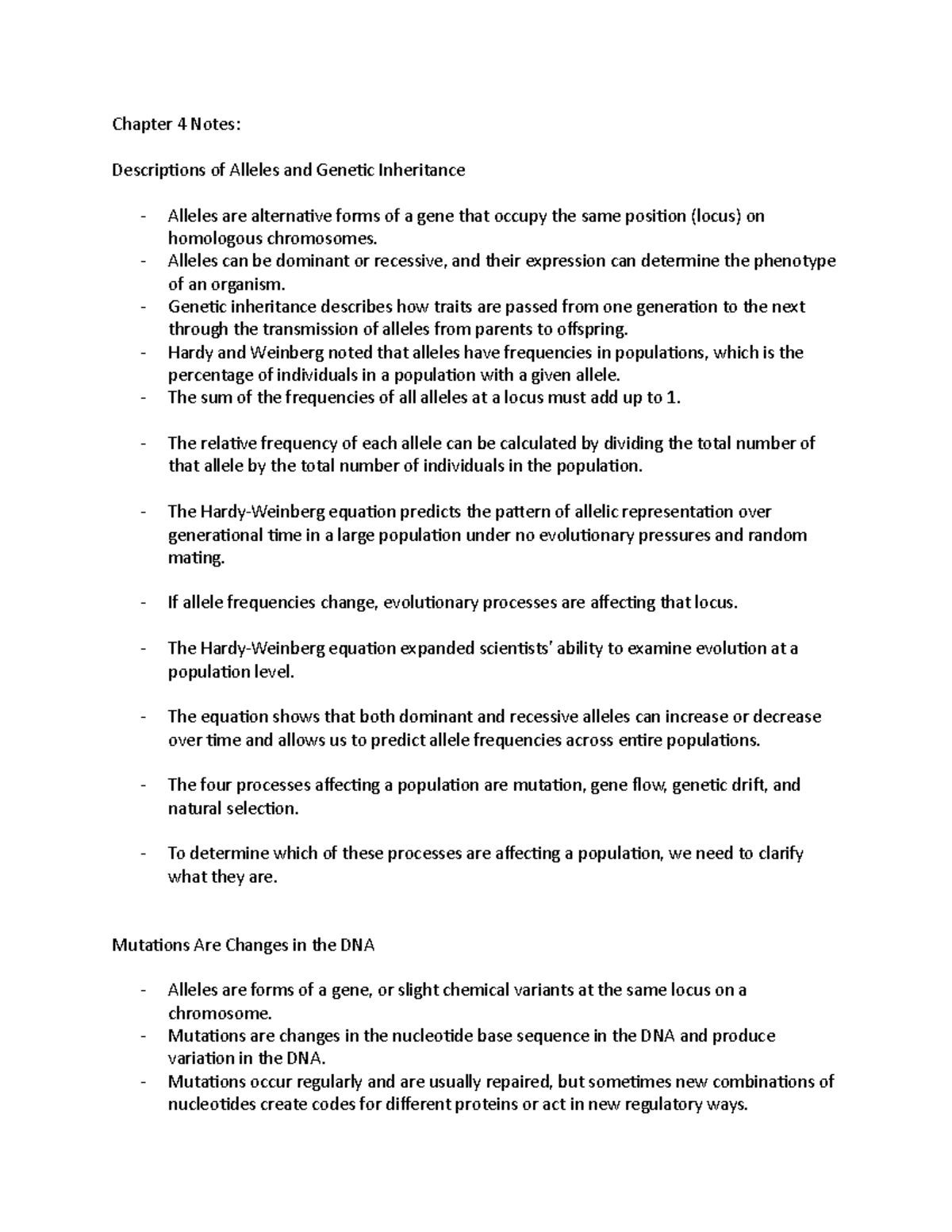 Anth 1101 - Chapter 4 - Chapter 4 Notes: Descriptions of Alleles and ...
