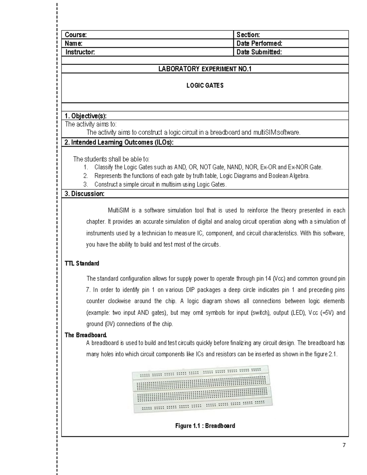 Laboratory Experiment 01 Logic Gates Course Section Name Date