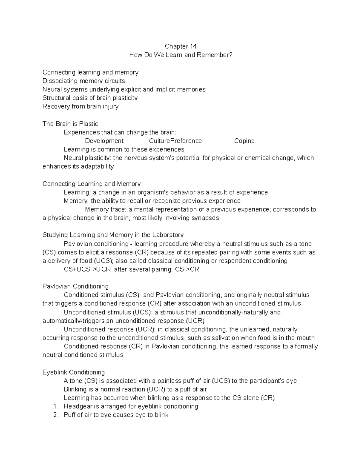 PSYCH 381 - Chapter 14 Notes - Chapter 14 How Do We Learn and Remember ...