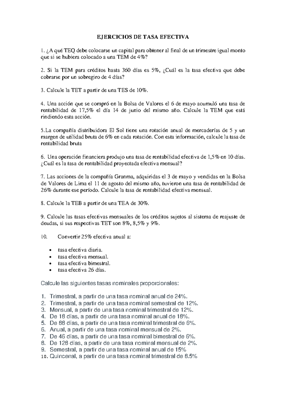 Ejercicios de tasa efectiva y tasa nominal - EJERCICIOS DE TASA ...