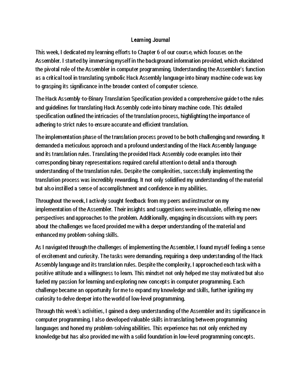 Learning Journal - It's all about week study activity - Learning ...