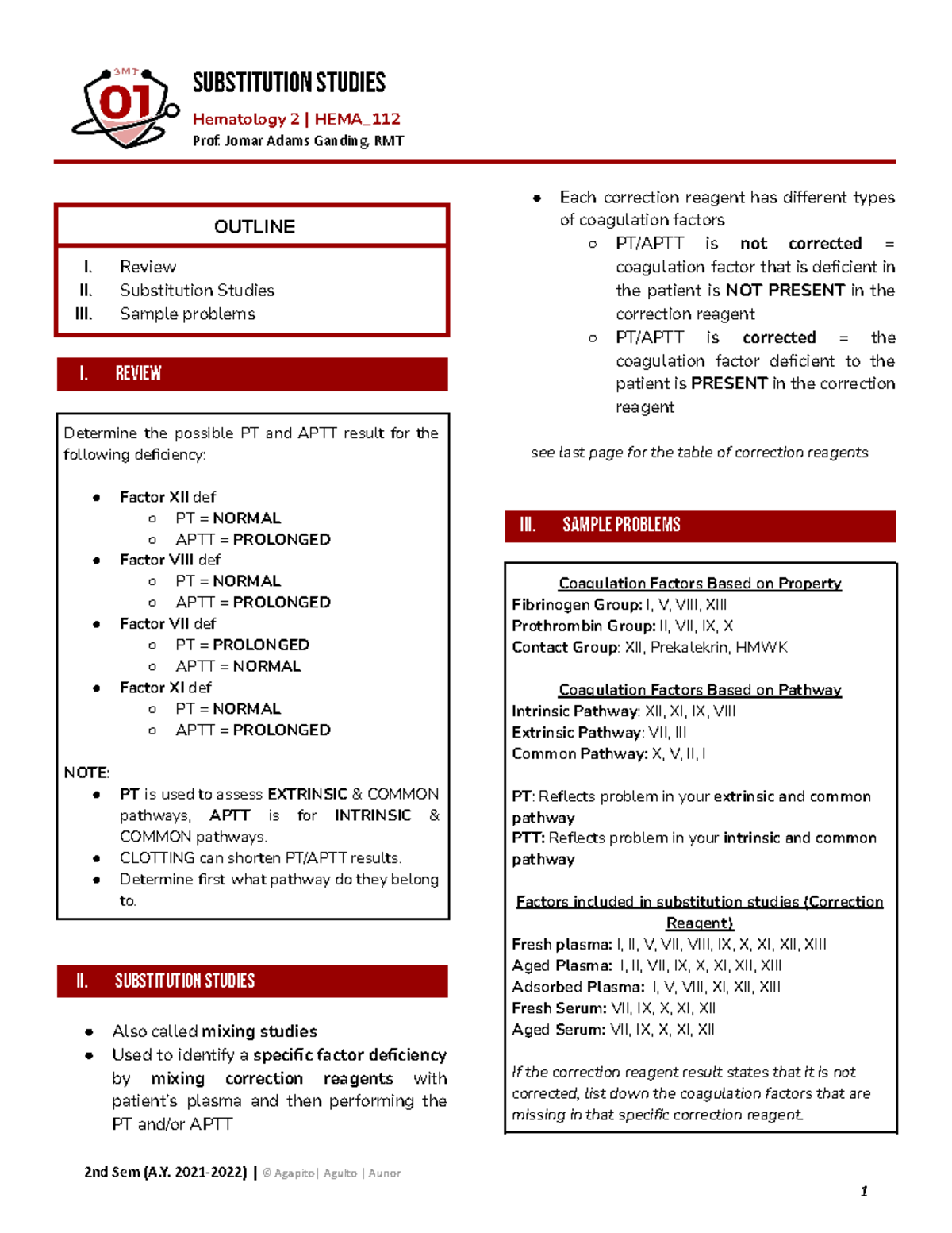 [Lec #9] Substitution Studies - Hematology 2|HEMA_ Prof. Jomar Adams ...