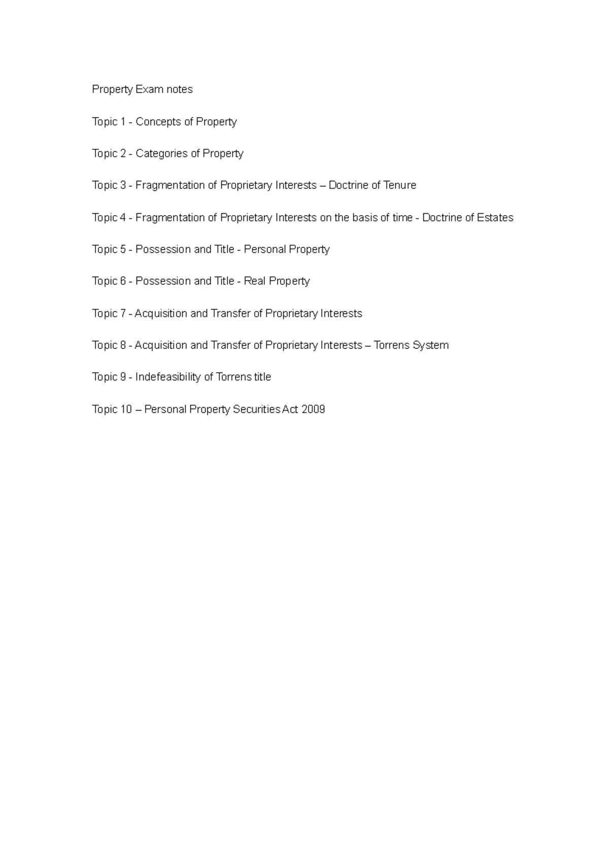 Property Exam notes - template - Property Exam notes Topic 1 - Concepts ...