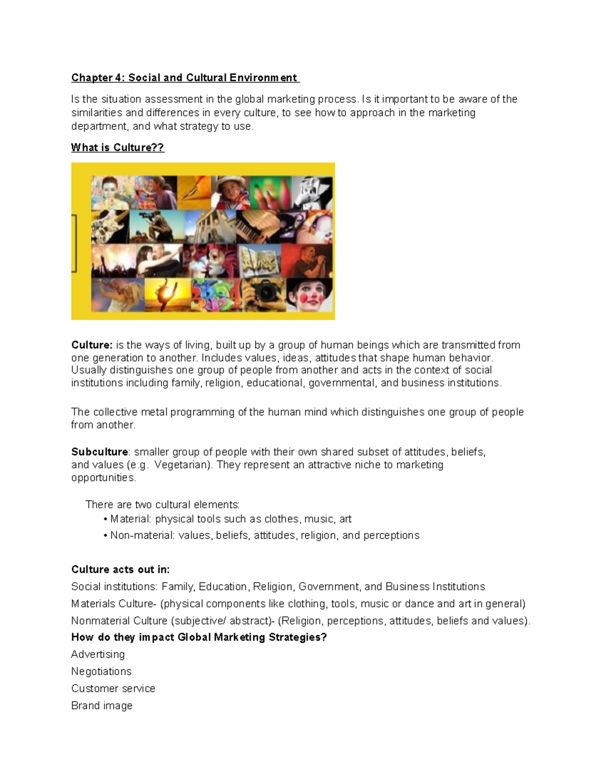 Chapter 4- Marketing Global - Chapter 4: Social and Cultural ...