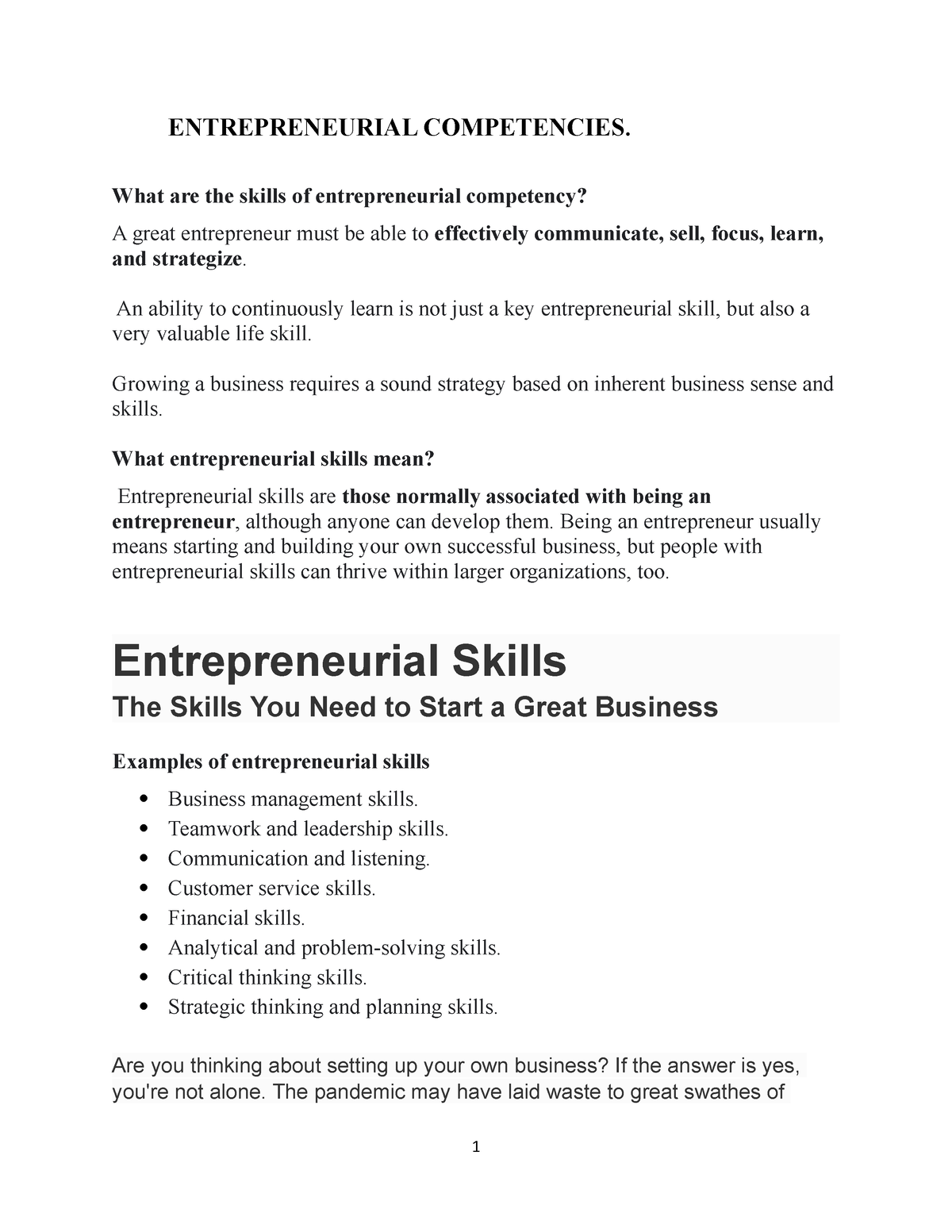 essay about personal entrepreneurial competencies