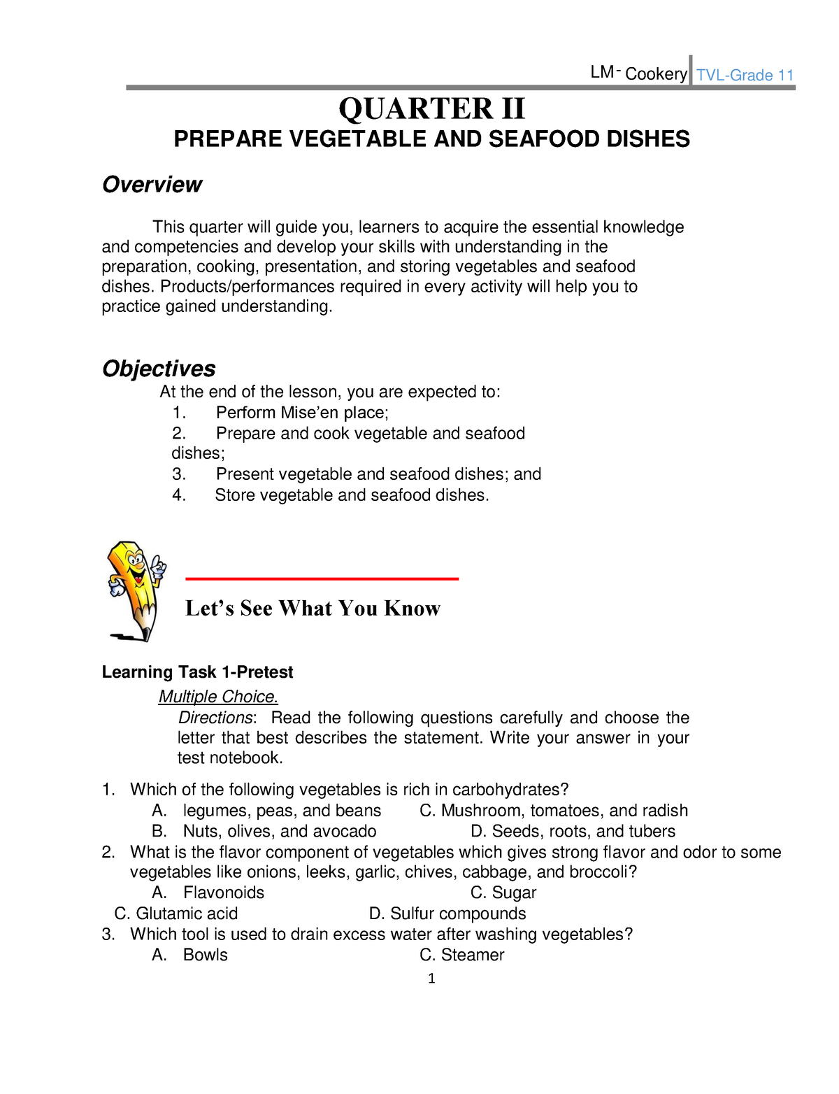 TVL Cookery-2- Quarter-SML - LM - Cookery TVL-Grade 11 QUARTER II ...