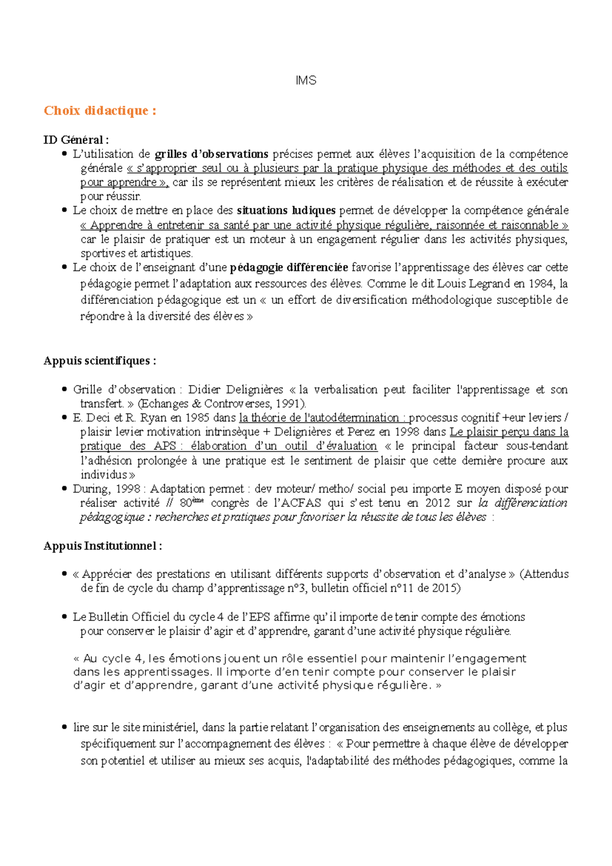 IMS Partiel - argument idée écrit 2 - IMS Choix didactique : ID Général ...