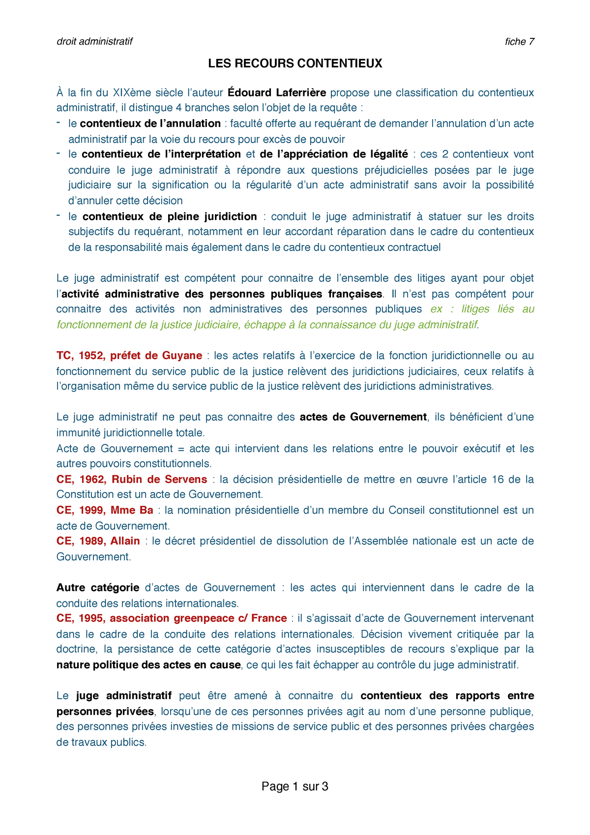 Les Recours Contentieux - Droit Administratif Fiche 7 LES RECOURS ...