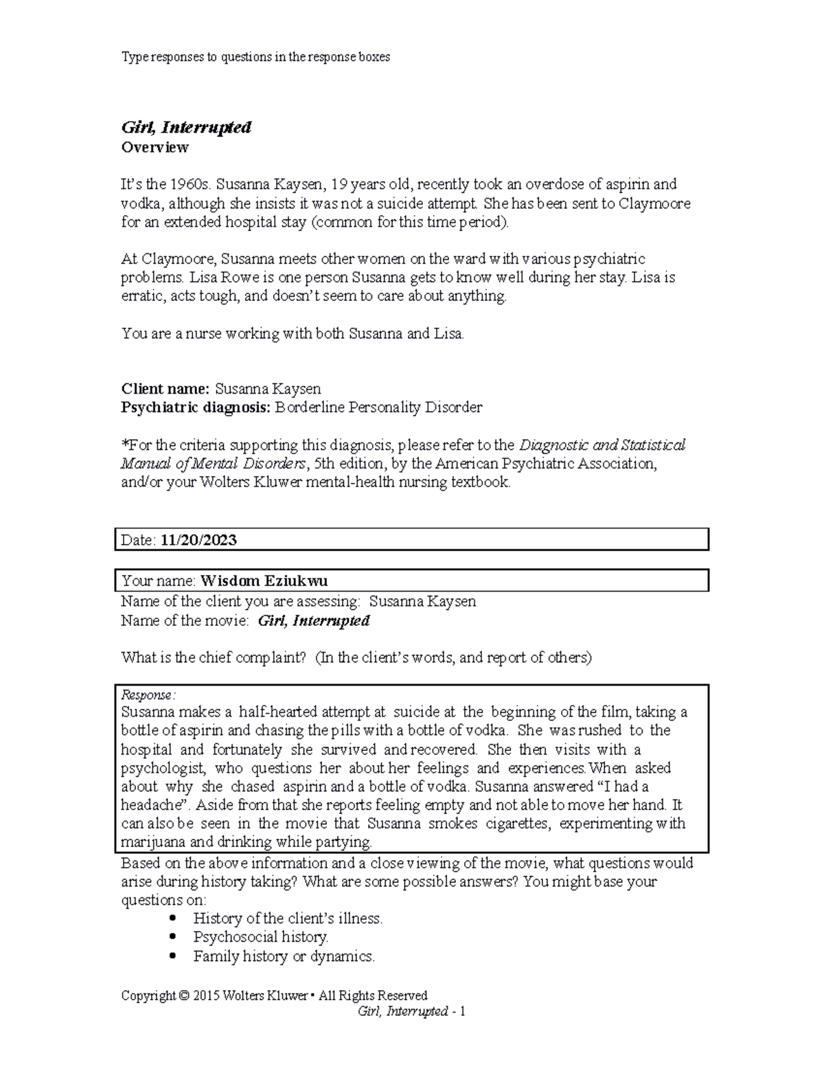 Girl Interrupted Borderline Antisocial Personality Case Study Girl