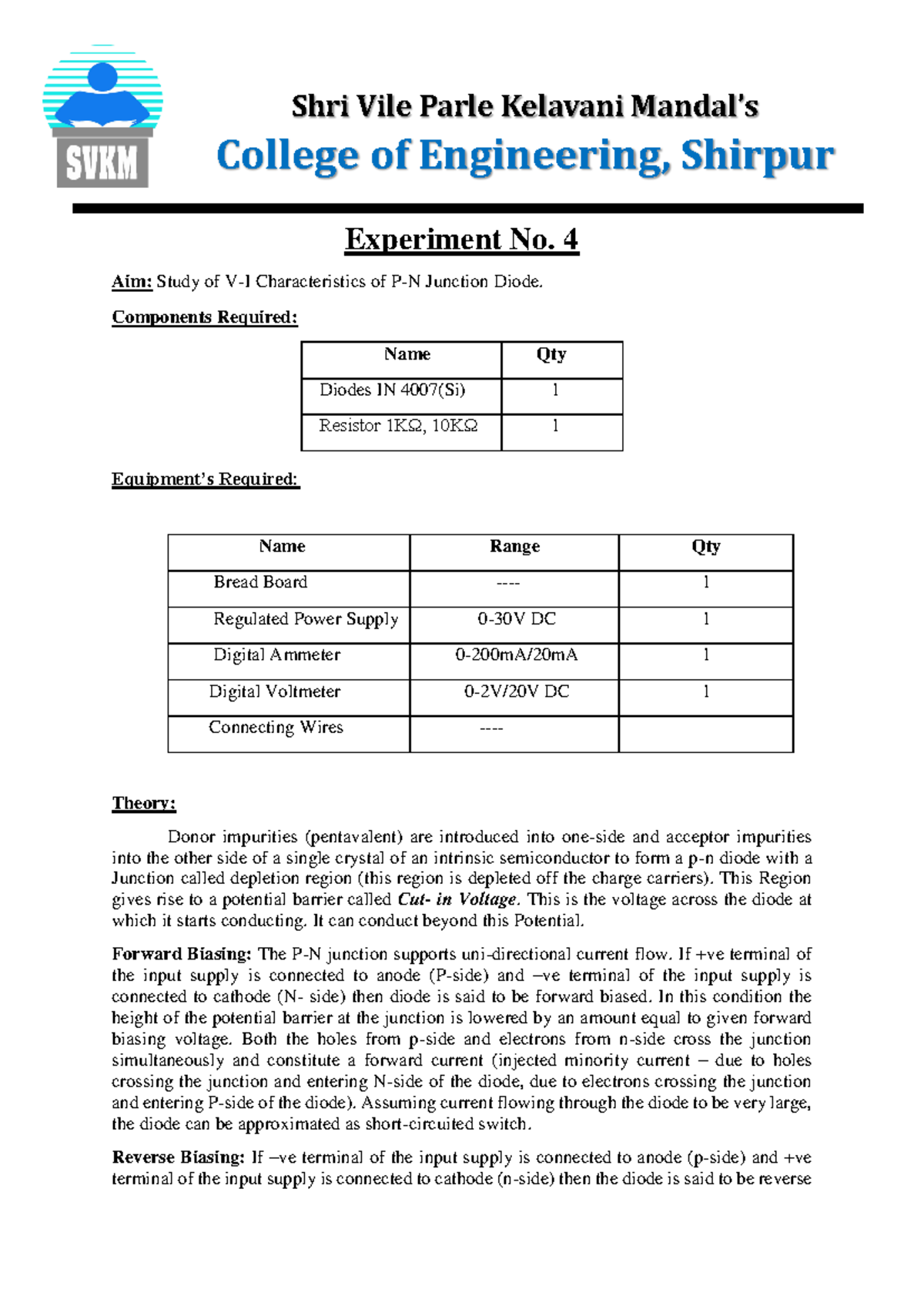 BEE Lab Manual-Experiment No. 04 - College of Engineering, Shirpur ...