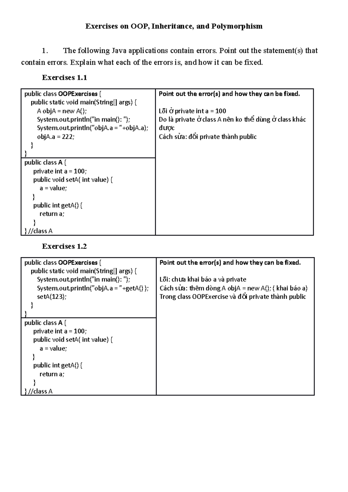Review OOP - Exercises on OOP, Inheritance, and Polymorphism 1. The ...
