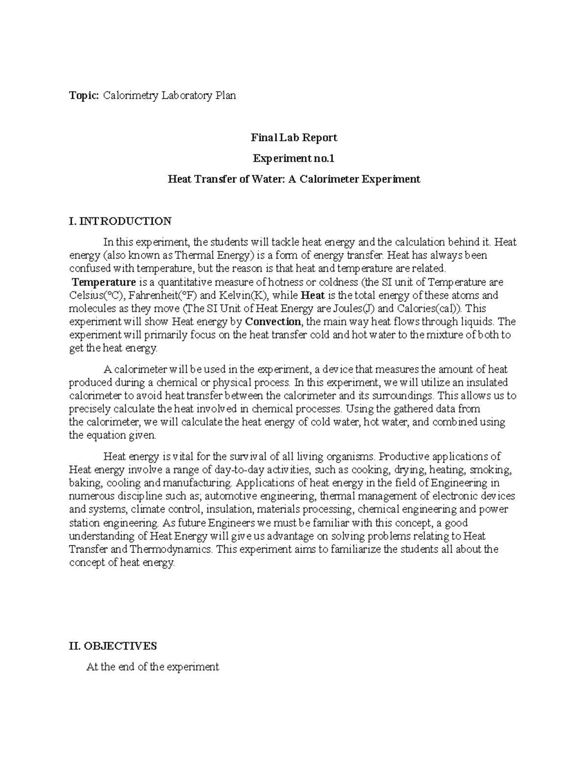1ST LabReport fi NAL This is a lab report in calorimetry Topic