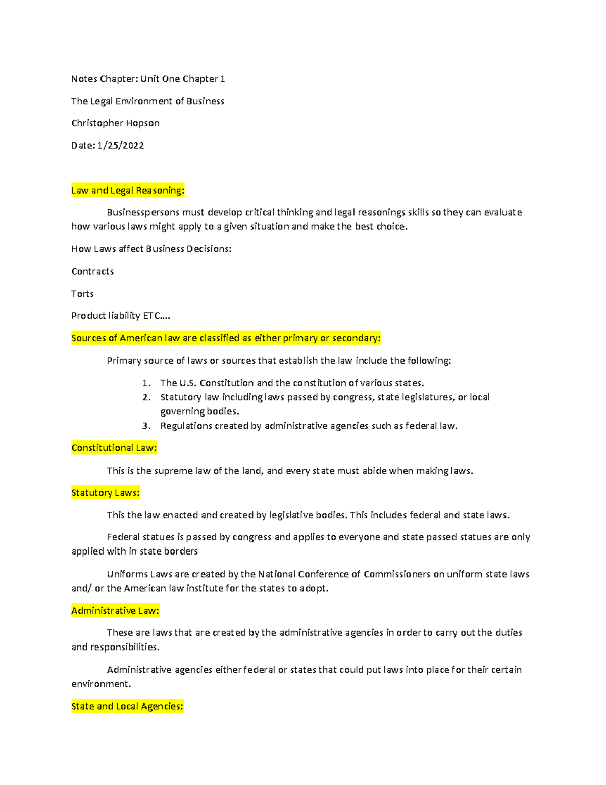 Chapter 1 Introduction to Legal Environment of Business - Notes Chapter ...