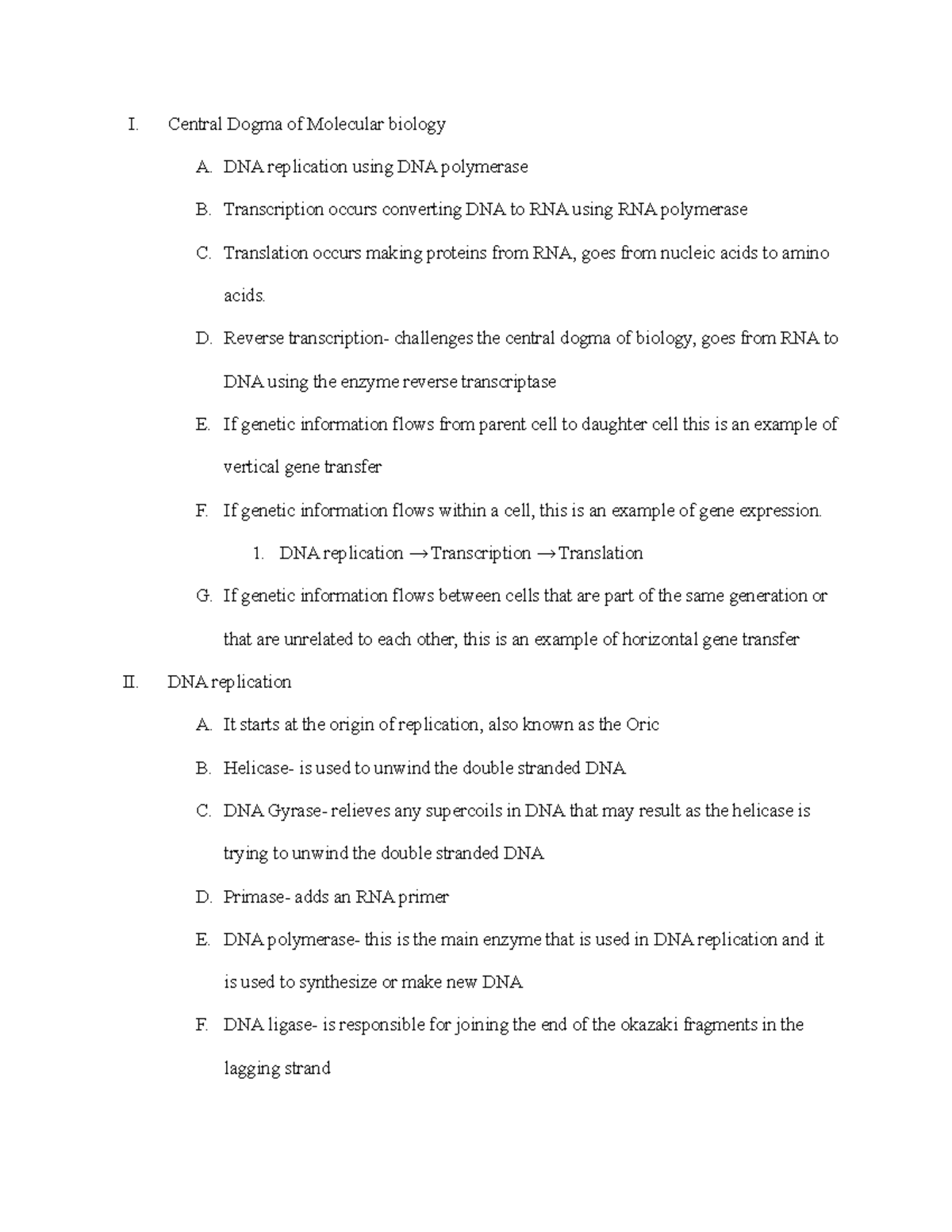 Microbiology Central Dogma, DNA replication, transcription - I. Central ...