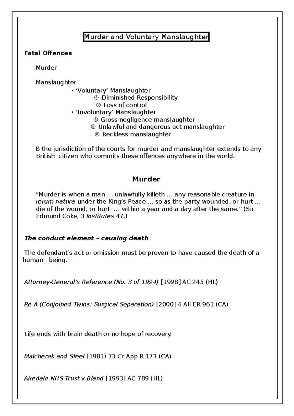 Murder & Voluntary Manslaughter - Murder and Voluntary Manslaughter ...