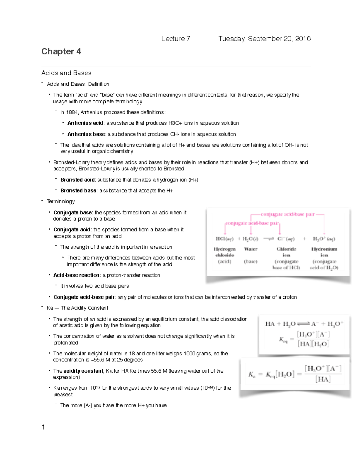 Lecture 7 Chapter 4 Acids and Bases Acids and Bases Definition