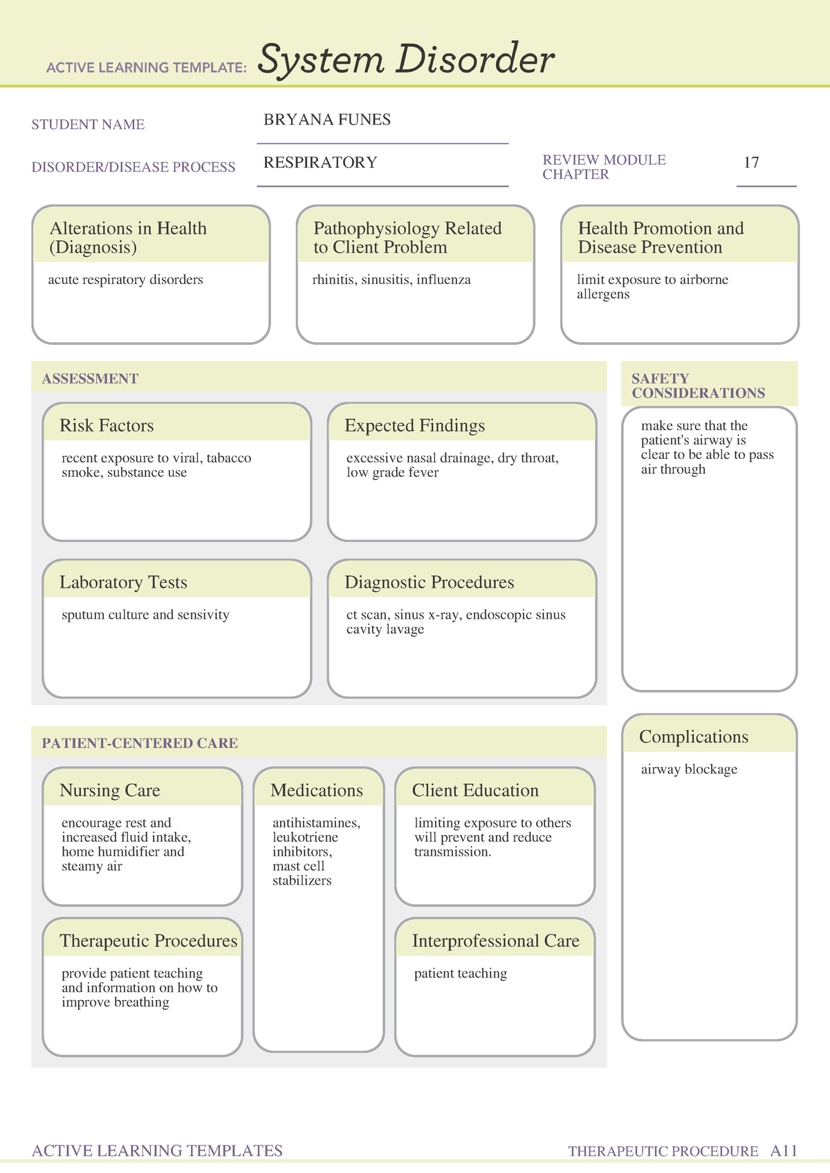 System Disorder form (16) - STUDENT NAME BRYANA FUNES DISORDER/DISEASE ...