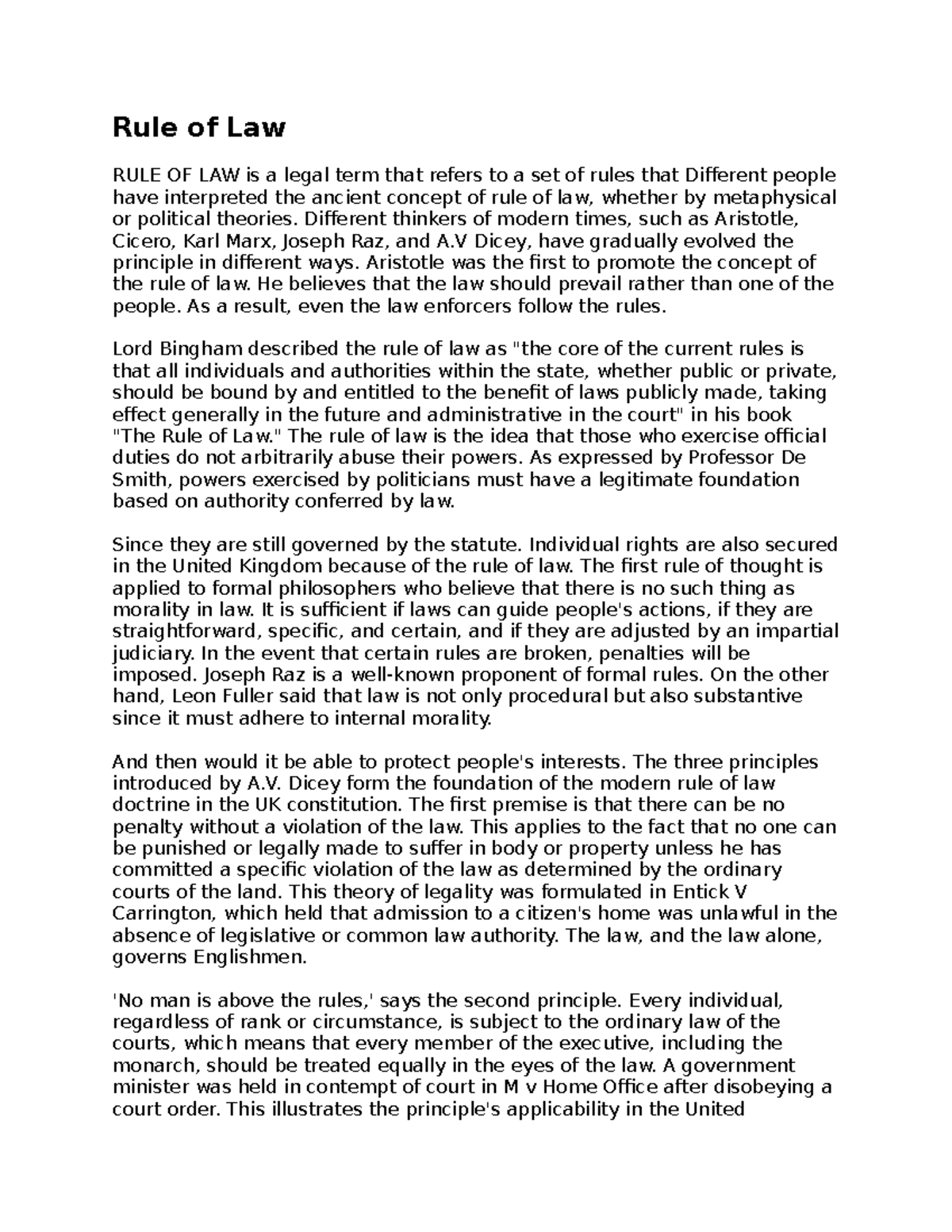 Rule of Law-2 - Rule of Law is an important chapter of PL - Rule of Law ...